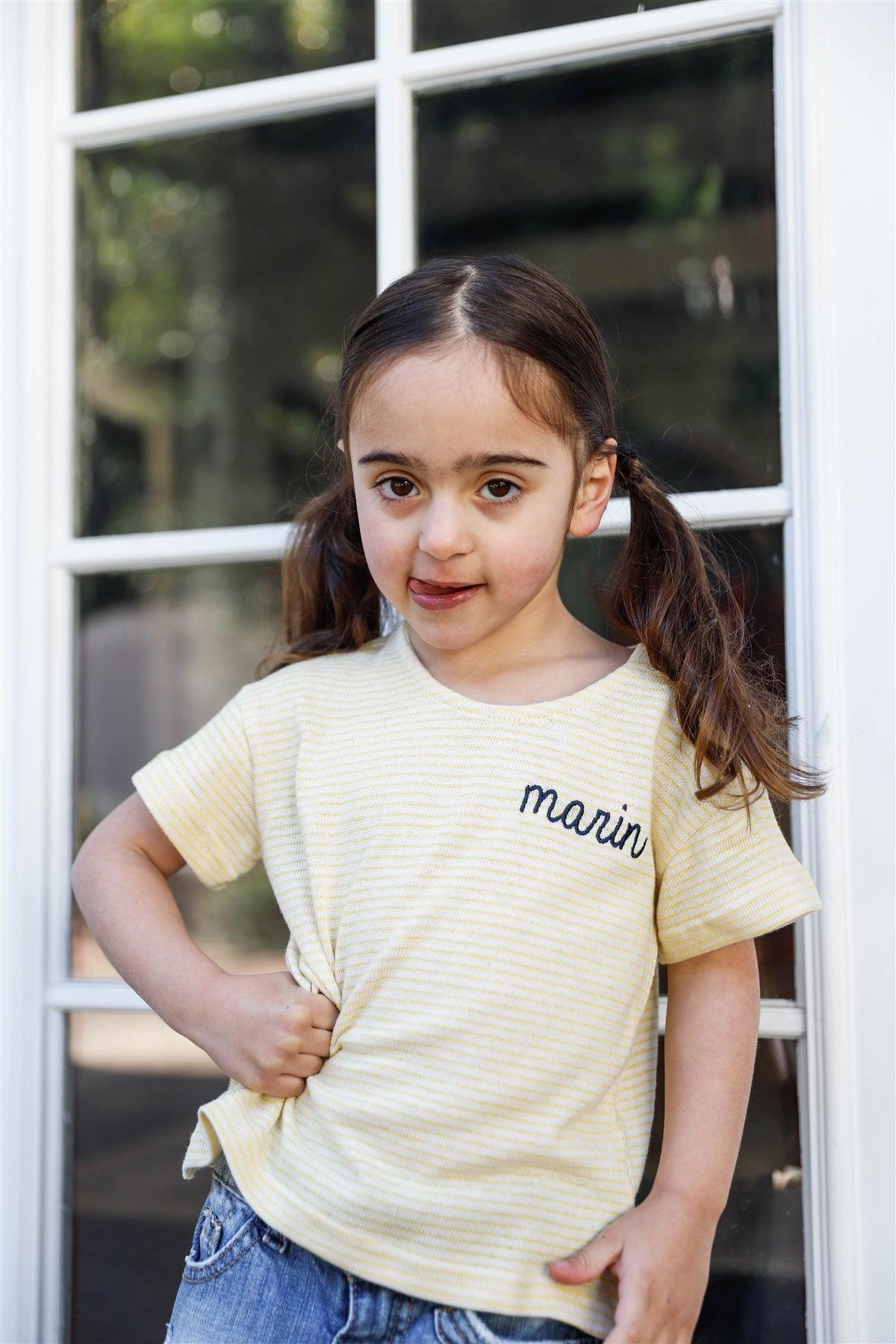 Toddler Little Girls Yellow Stripe "Marin" Side Button Details Top - Tasha Apparel Wholesale