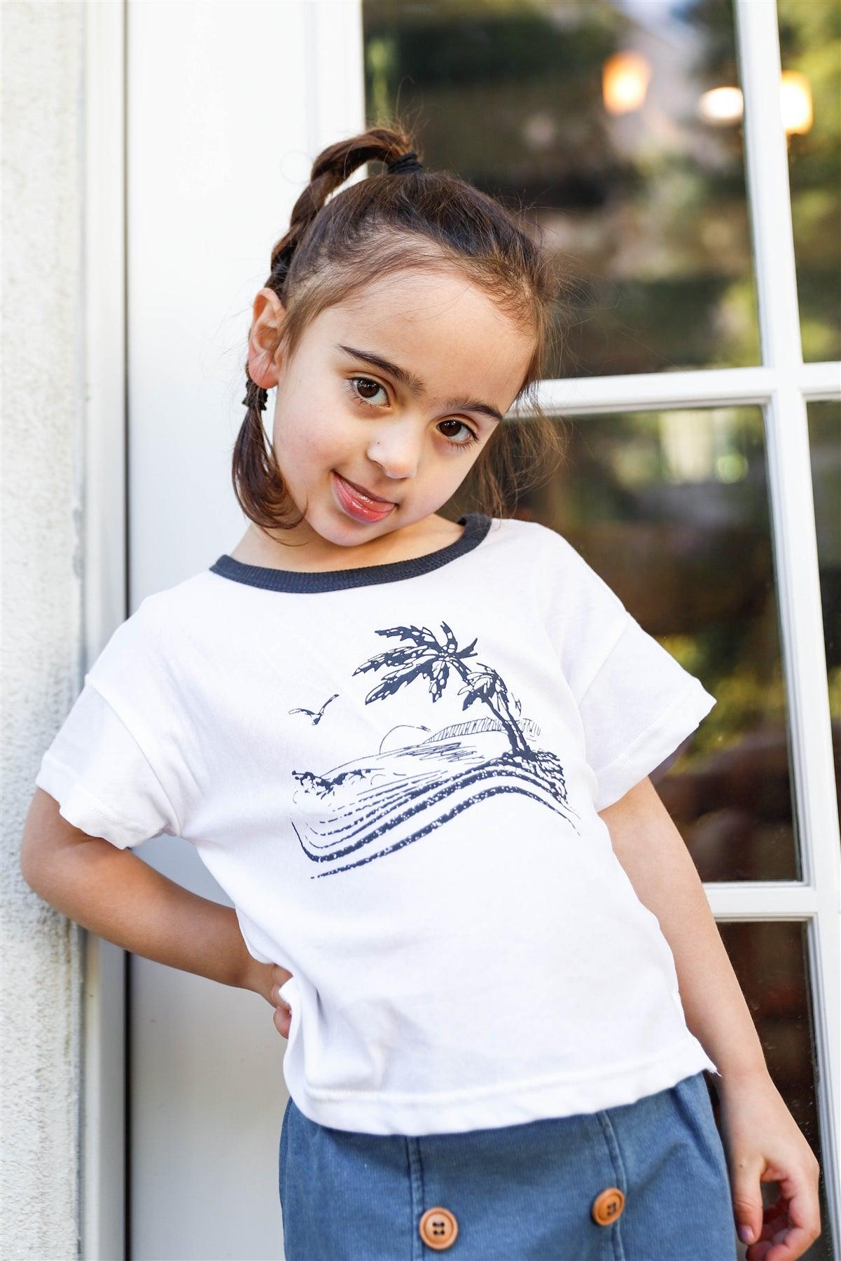 Toddler Girls White "Ocean View" Print Short Sleeve Top /2-2-2-2 - Tasha Apparel Wholesale