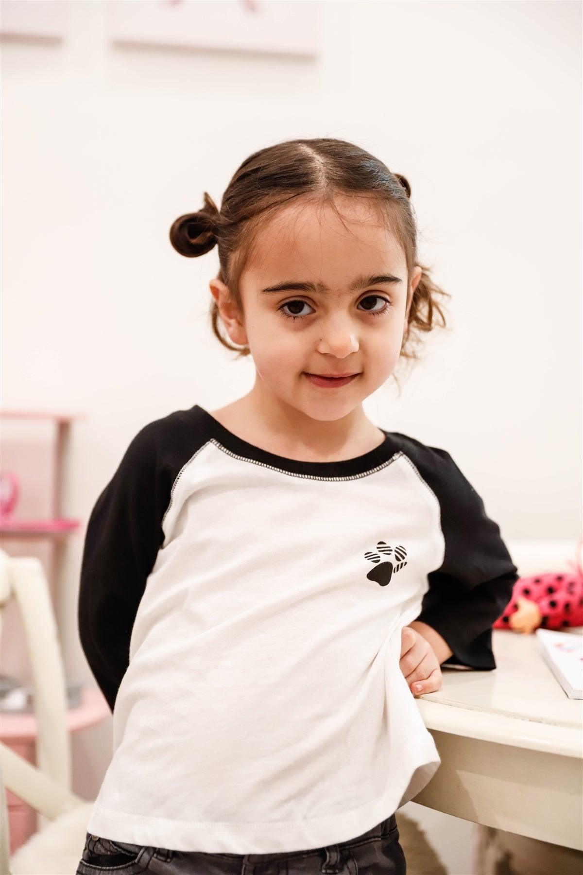 Little Toddler Girls Off-White Cotton "Paw" Contrast Long Sleeve Top - Tasha Apparel Wholesale