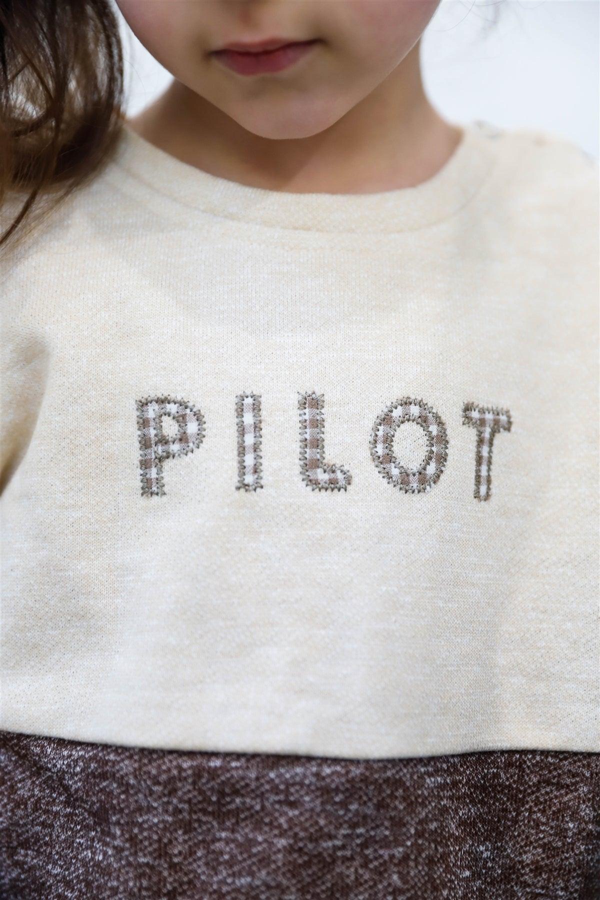 Toddler Girls Oatmeal Colorblock "Pilot" Plaid Emroidered Detail Sweater /1-4-1 - Tasha Apparel Wholesale