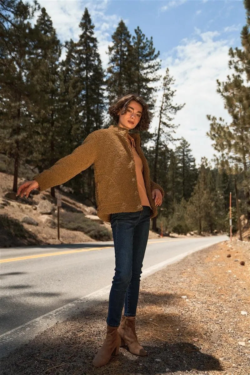 Camel Boxy Wide Half-Sleeve Collared Oversized Raglan Top - Tasha Apparel Wholesale