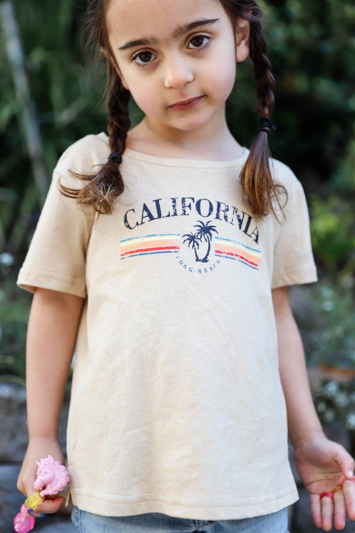 Little Girls Ivory "California" Print Short Sleeve Top - Tasha Apparel Wholesale