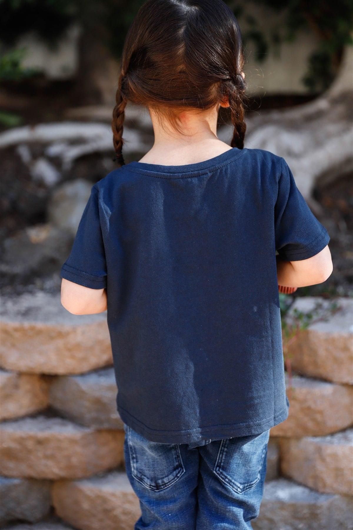 Little Girls Navy "Los Angeles" Print Short Sleeve" Top - Tasha Apparel Wholesale