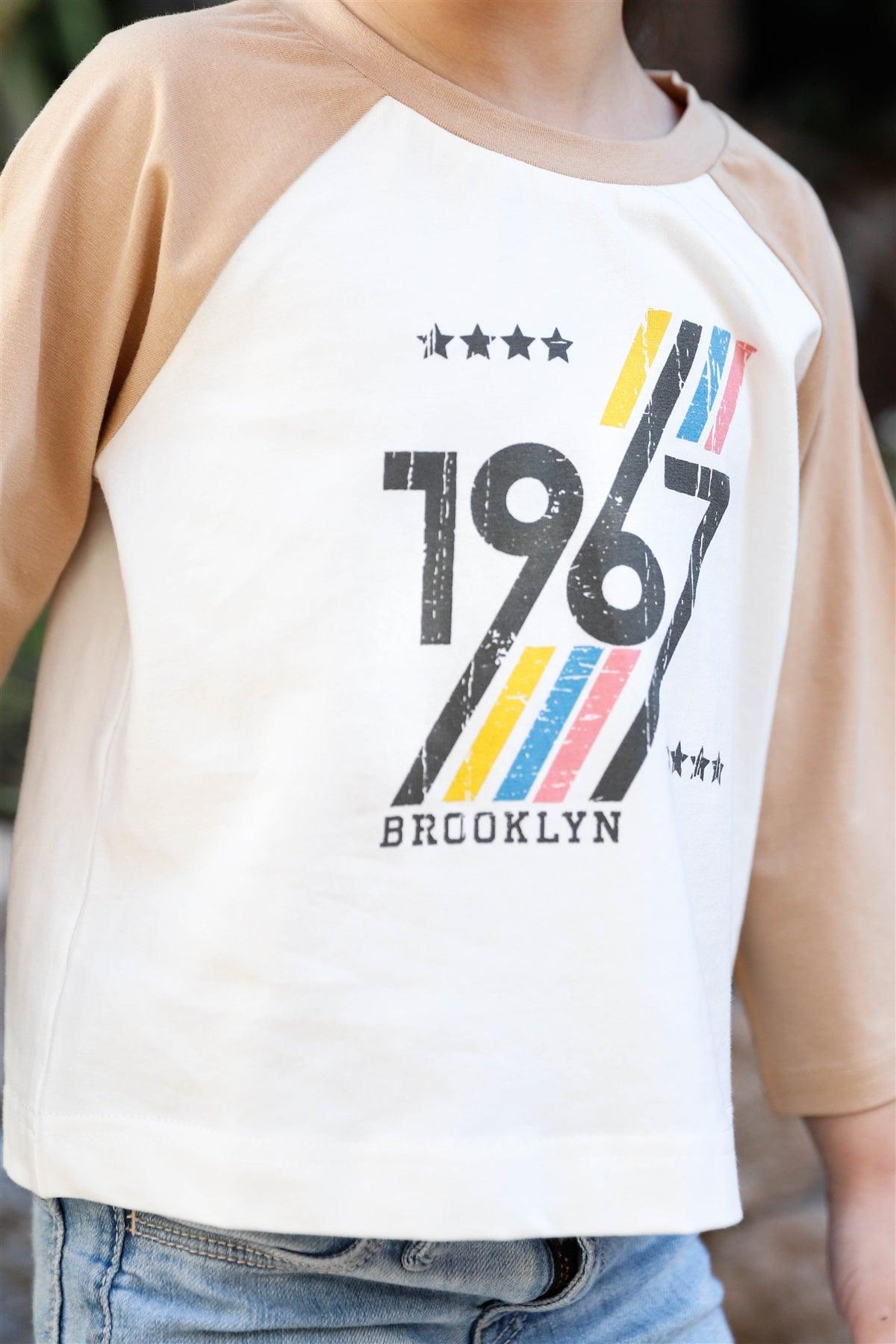 Little Toddler Girls Off-White Colorblock "Brooklyn 1967" Print Long Sleeve Top - Tasha Apparel Wholesale