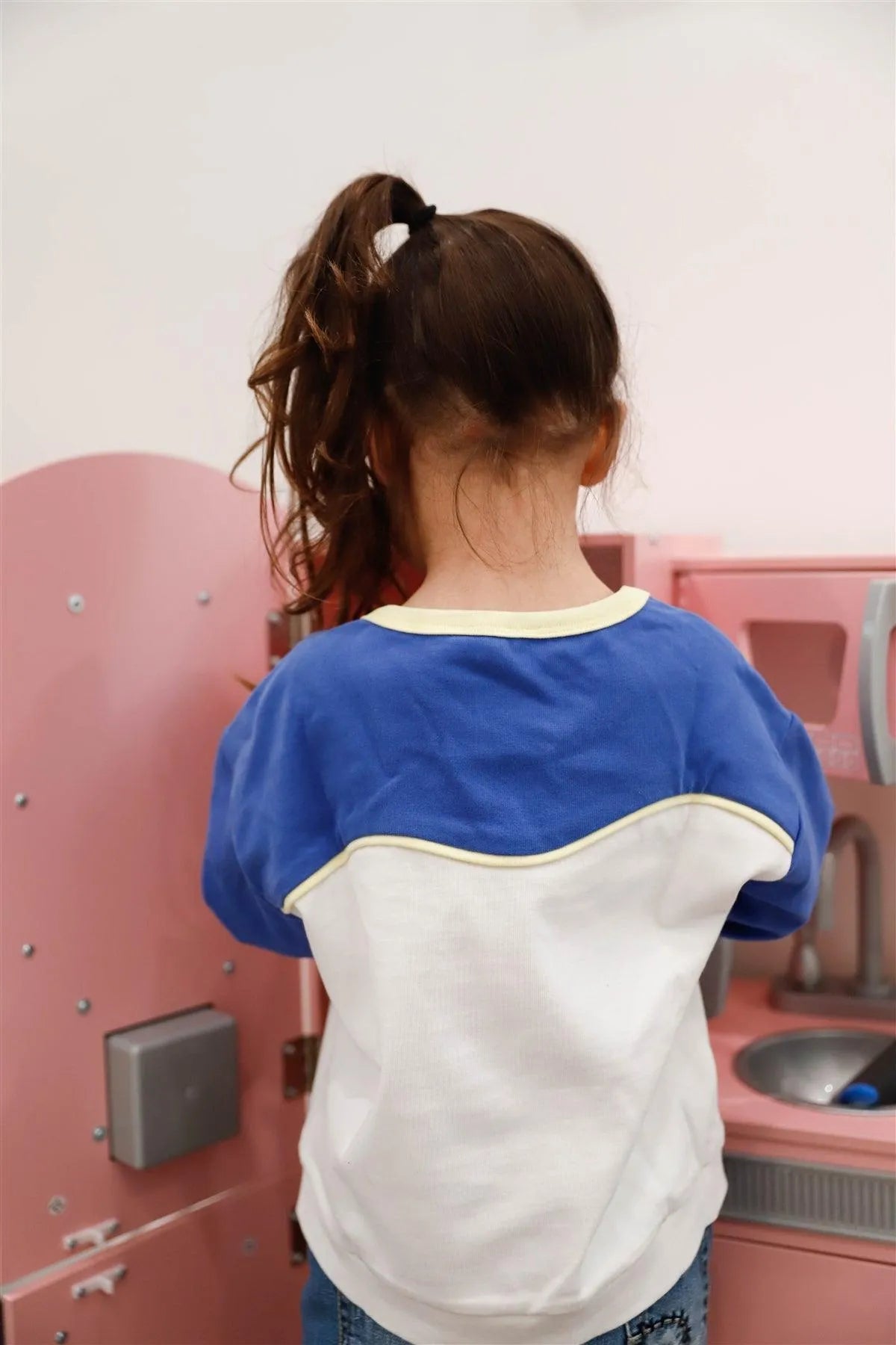 Toddler Girls Off-White & Blue Colorblock Contrast Trim Sweater /1-2-2-1 - Tasha Apparel Wholesale