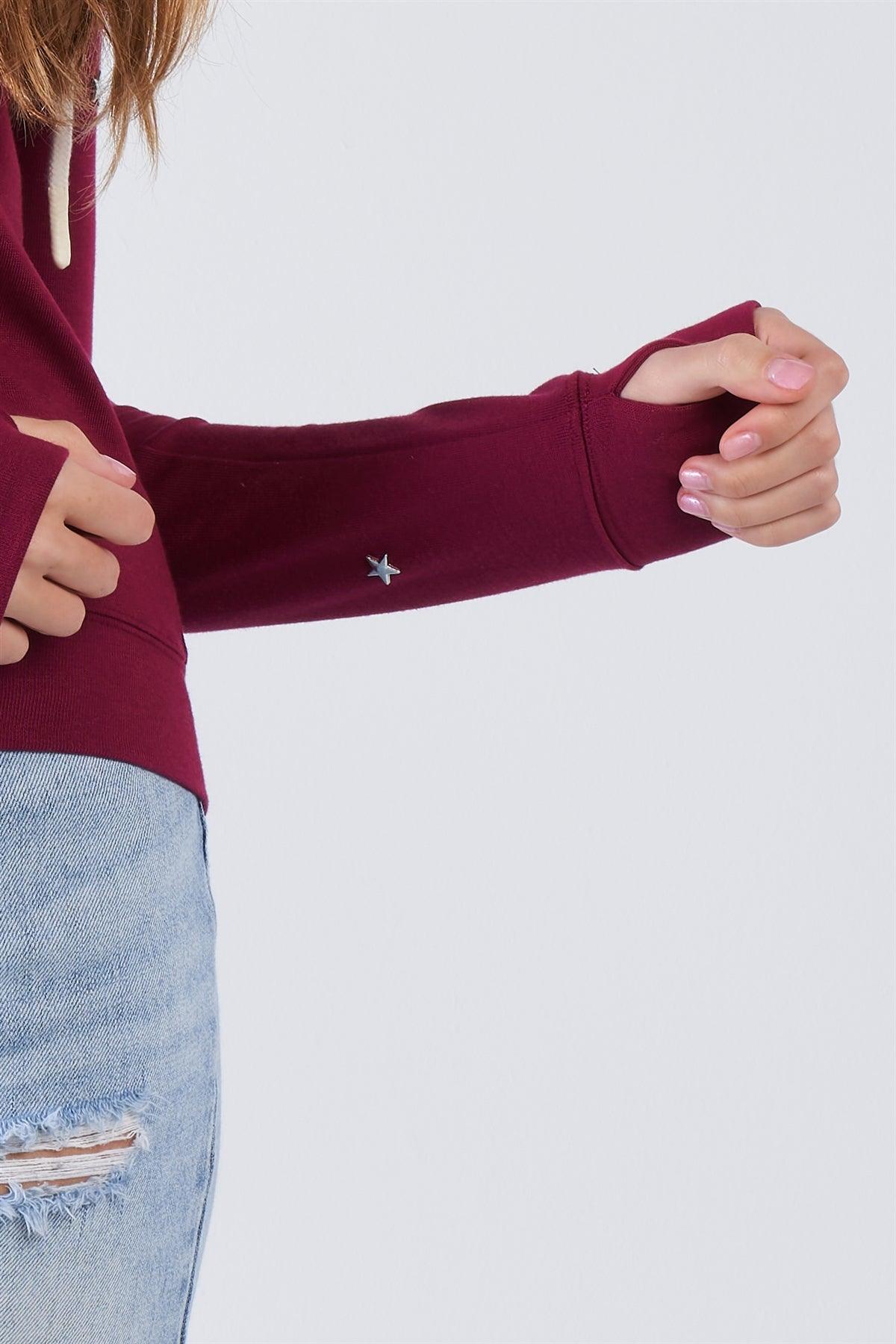 Plum Long Sleeve "Be The Light" Graphic Star Studded Comfy Zip Up Hoodie - Tasha Apparel Wholesale