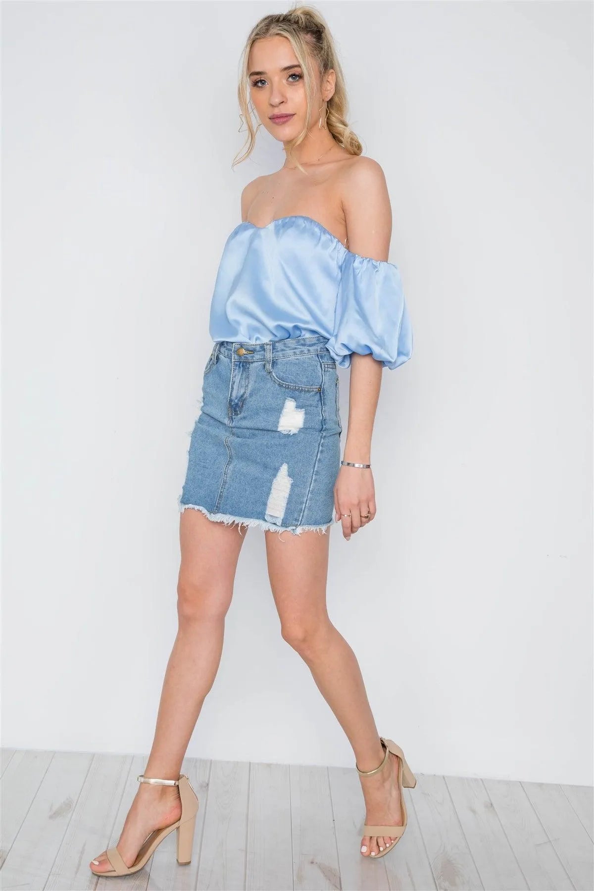 Blue Off-The-Shoulder Sweetheart Bodysuit /2-3 - Tasha Apparel Wholesale