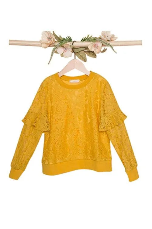 Toddler Girls Honey Floral Lace Long Sleeve Gold Sweater - Tasha Apparel Wholesale