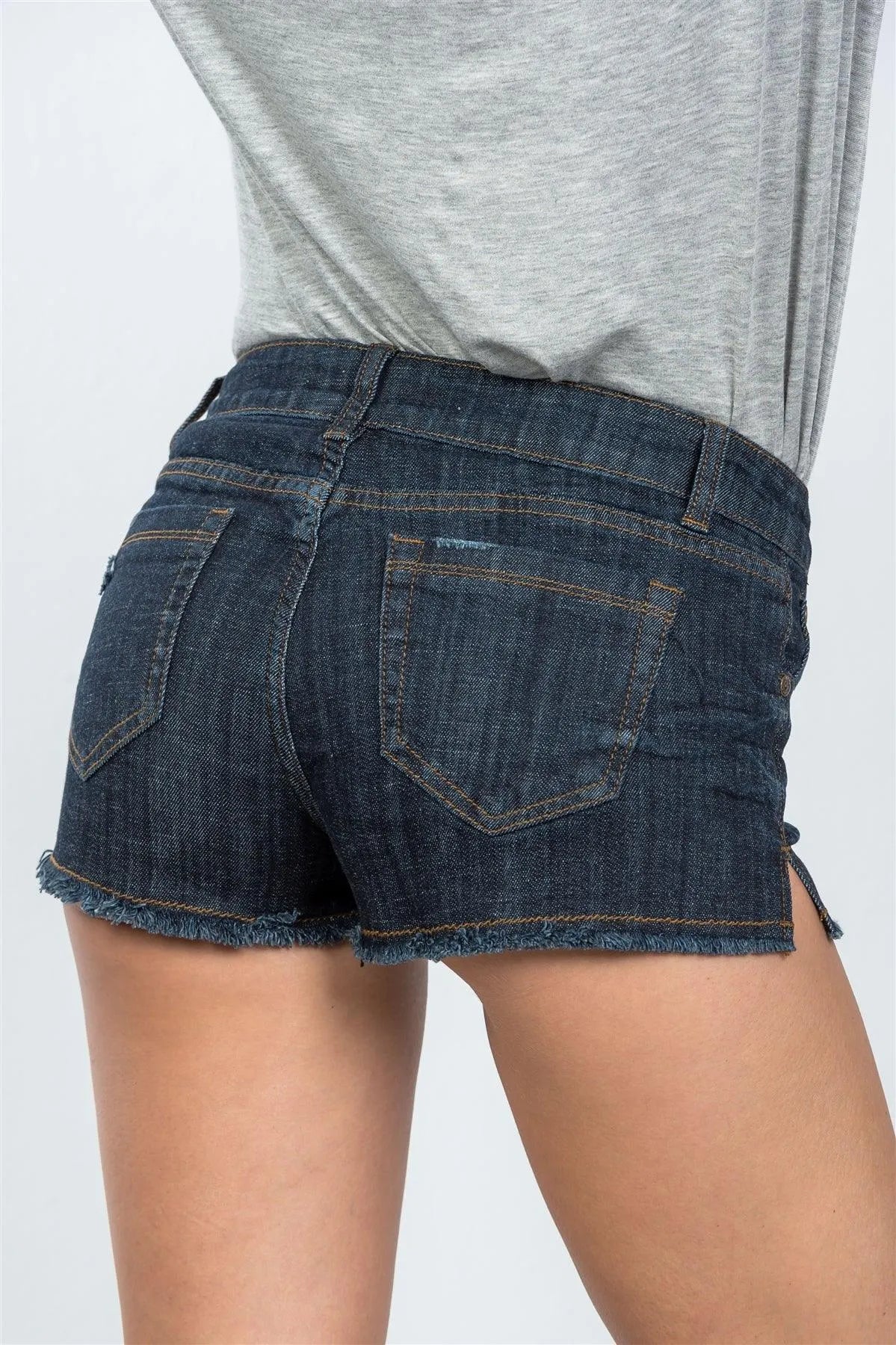 Denim Raw Hem Distressed Shorts / 2-1-3 - Tasha Apparel Wholesale