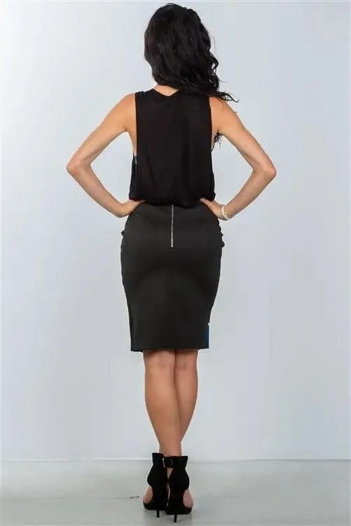 Blue Color-Block Pencil Elegant Midi Skirt - Tasha Apparel Wholesale