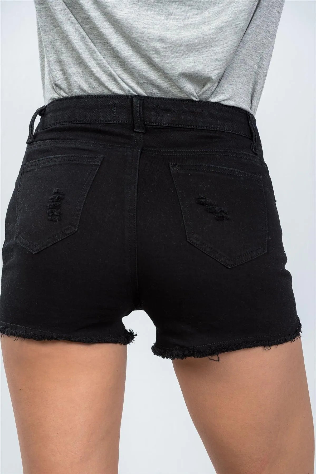 Black Distressed High Waisted Short / 2-1-2 - Tasha Apparel Wholesale