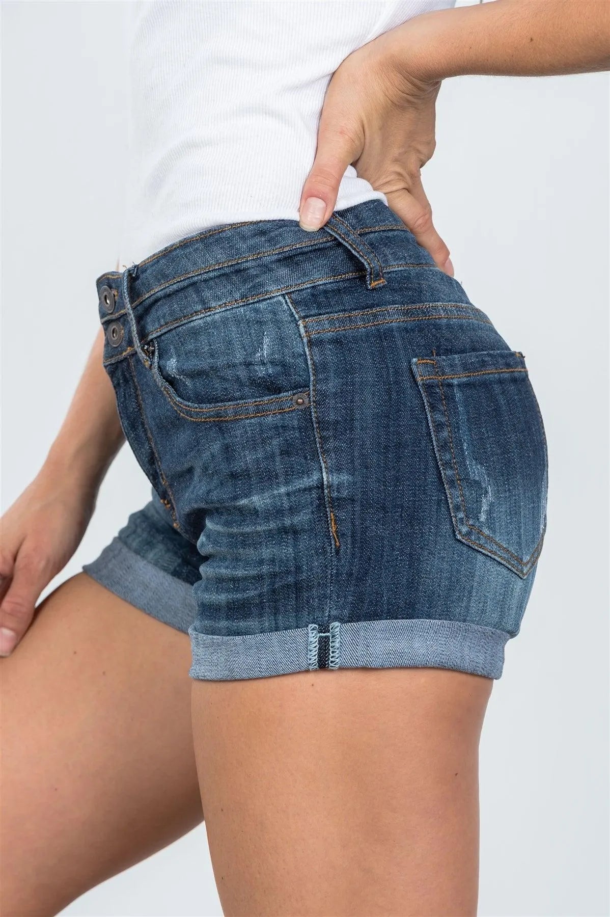 Denim Cuffed Hem Shorts / 3-3-2 - Tasha Apparel Wholesale
