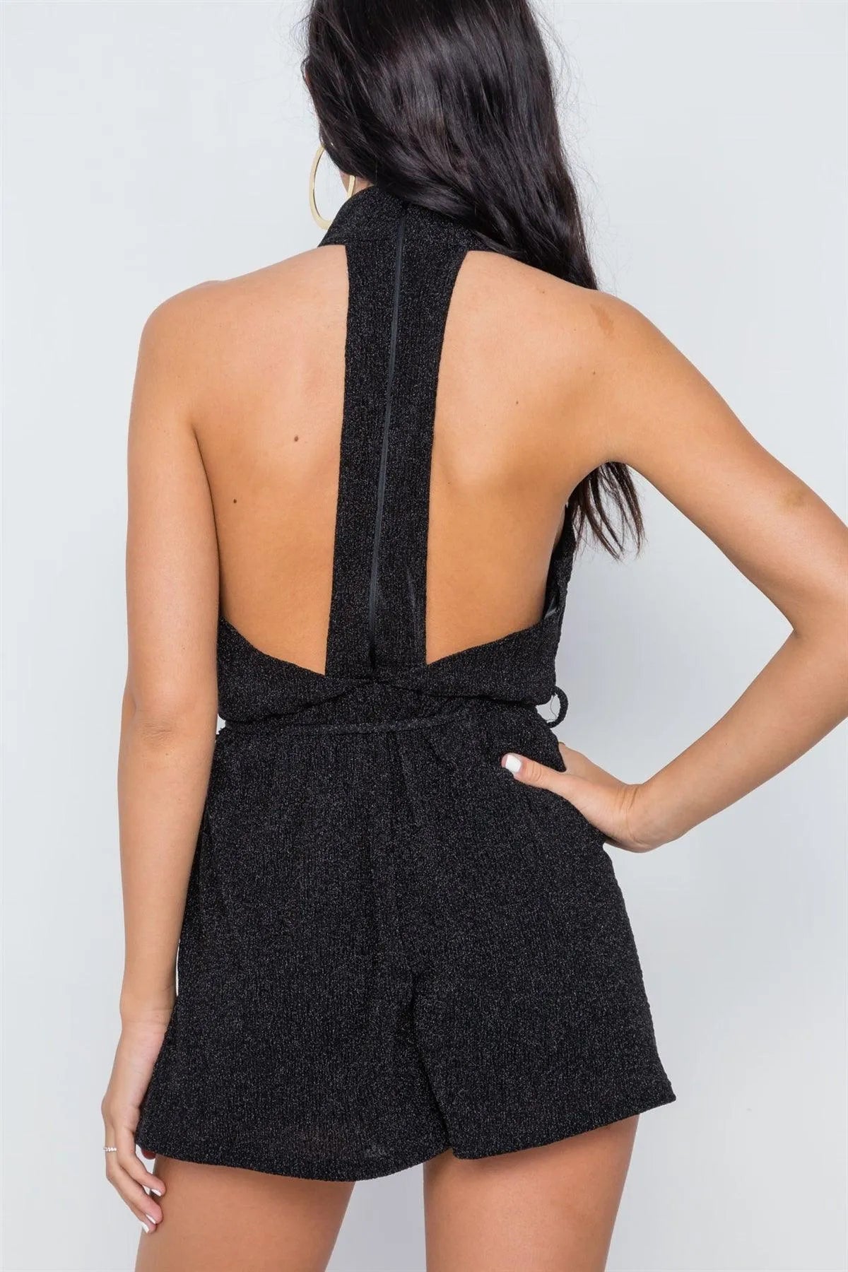 Black Mock Neck Cami Evening Romper /1-2-2 - Tasha Apparel Wholesale