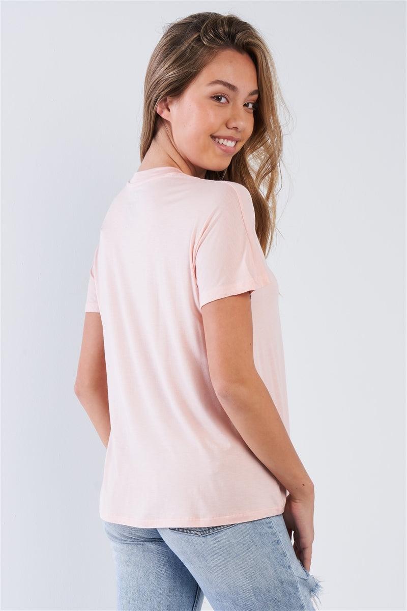 Pale Blush Casual Short Sleeve "LOVE EVERYTHING" Crew Neck Top