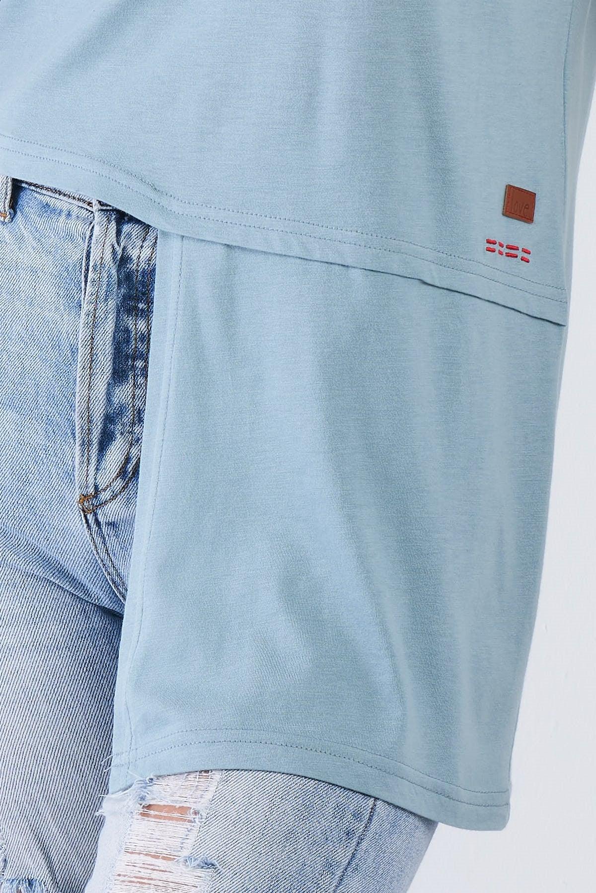 Blue Crew Neck Hi-lo Hem "Be Kind To Yourself" T-Shirt - Tasha Apparel Wholesale