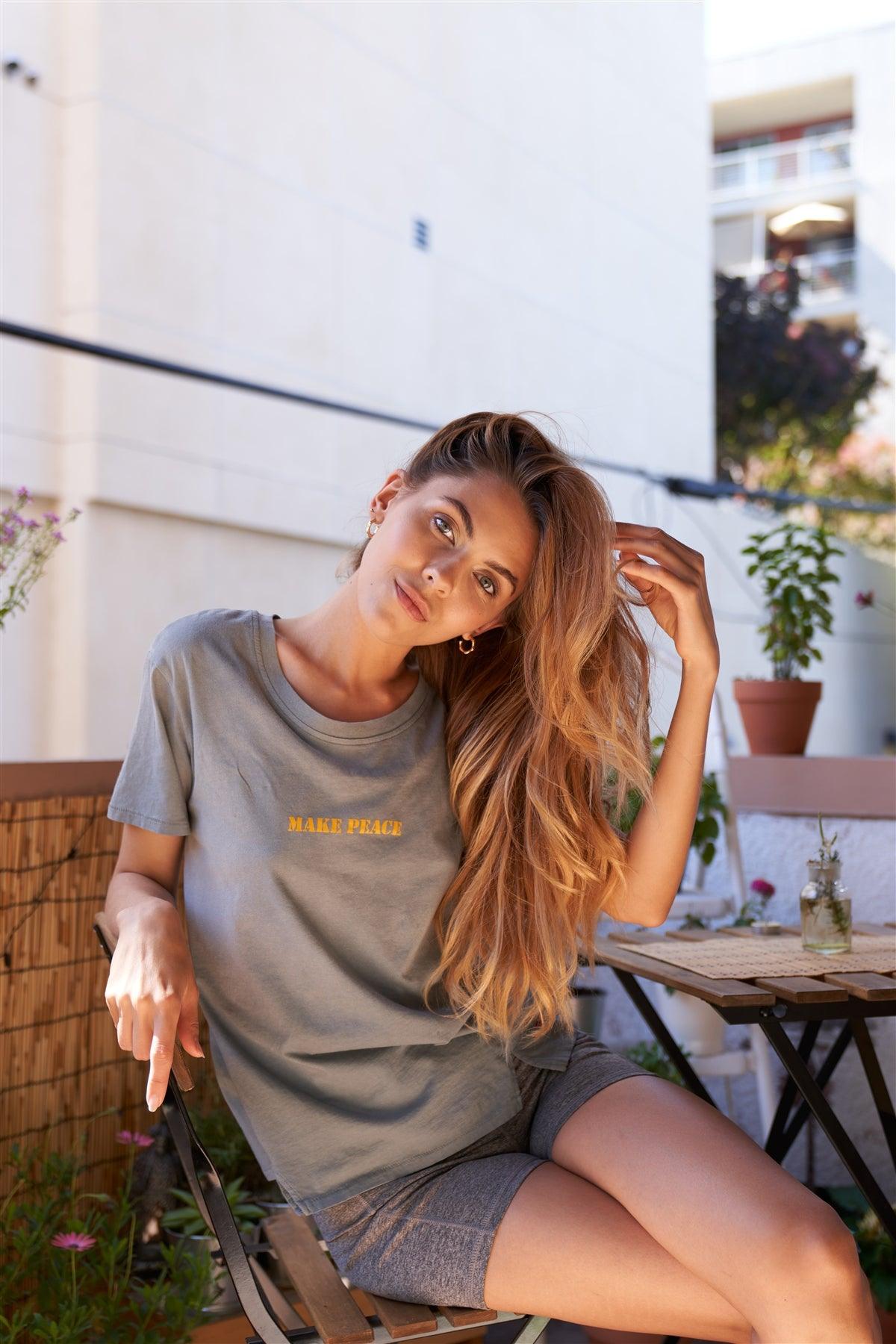 Kale Short Sleeve Crew Neck "Make Peace" T-Shirt - Tasha Apparel Wholesale