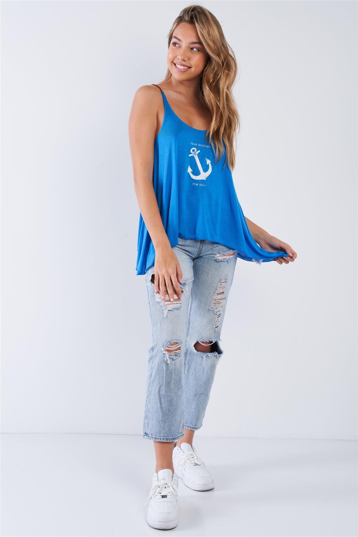 French Blue Sleeveless "Love Anchor, The Soul" Scoop Neck Tank Top