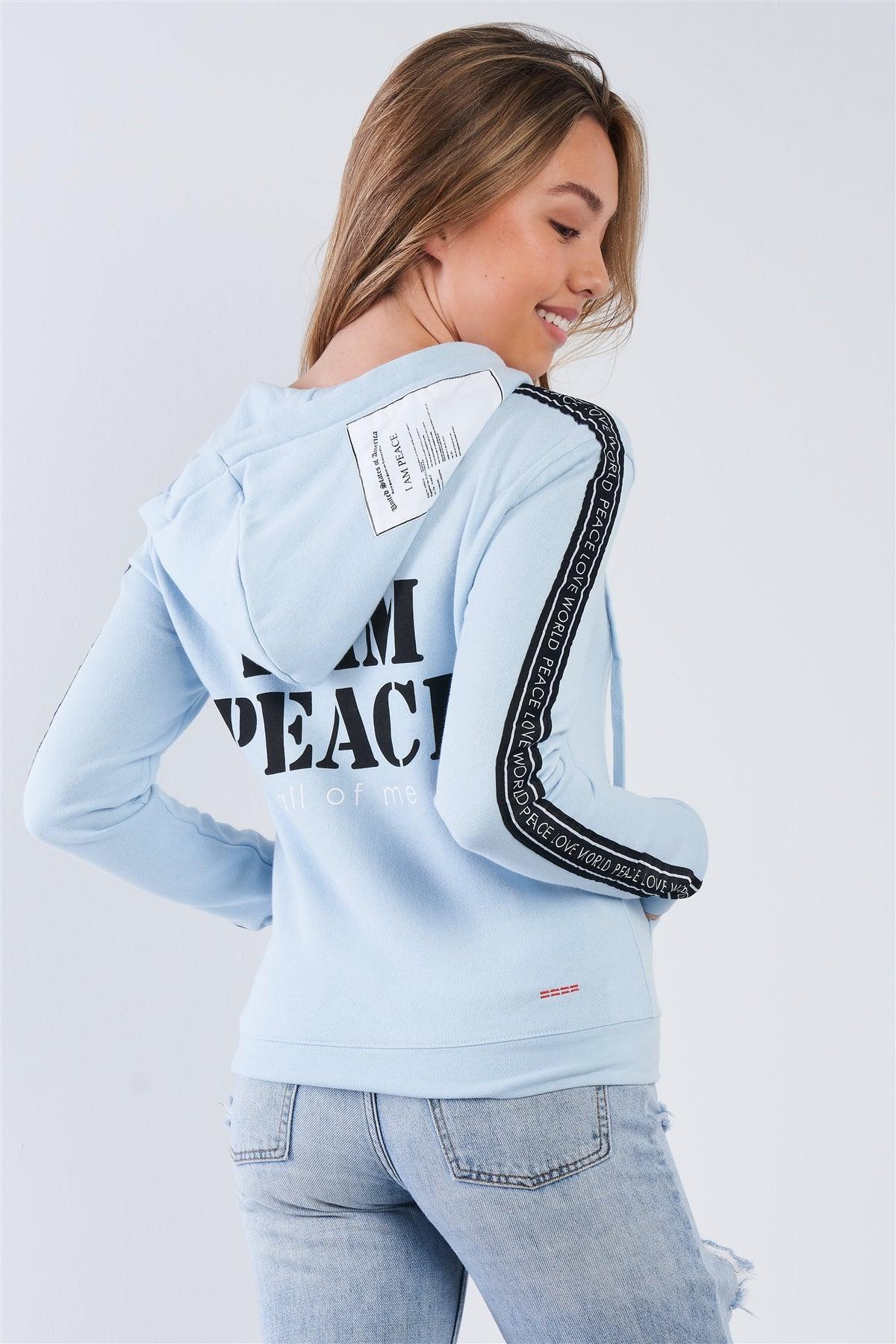 Baby Blue "I Am Peace, All Of Me" Graphic Long Sleeve Hoodie
