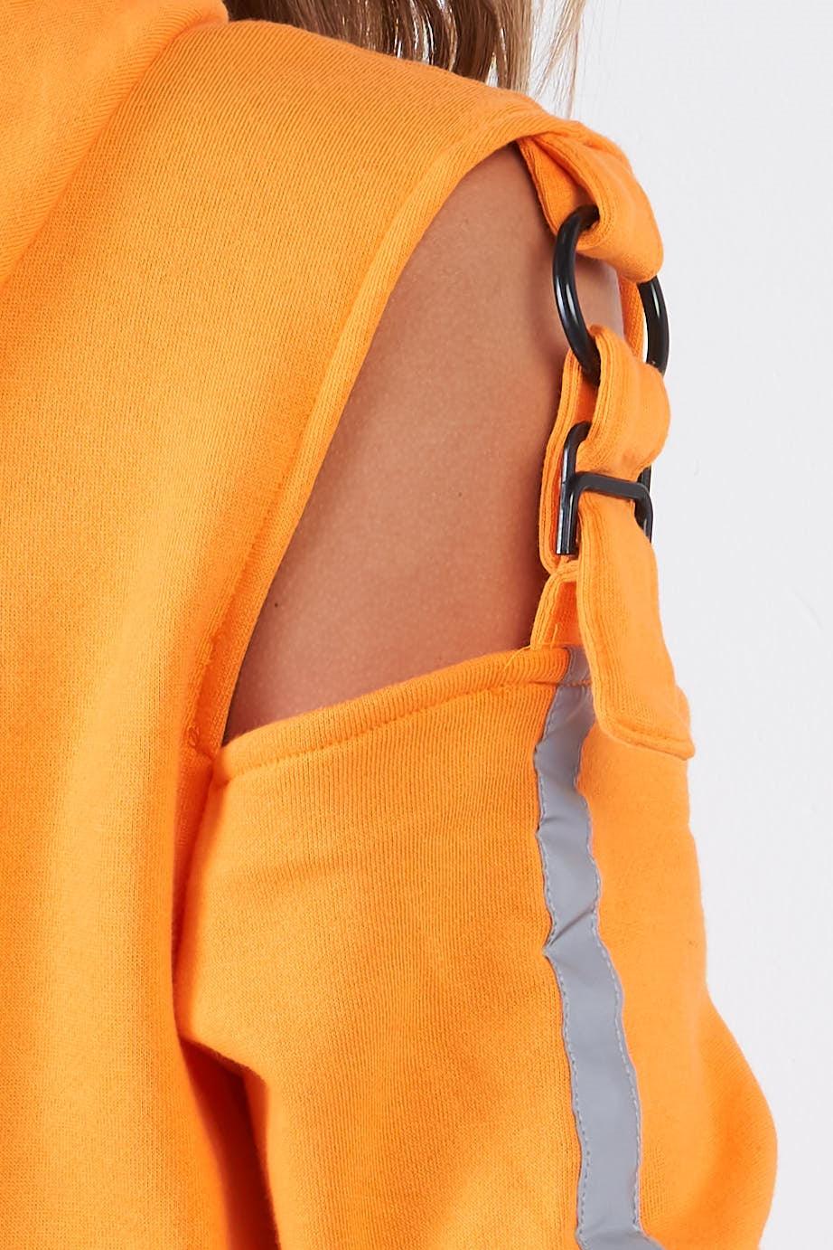 Orange Long Sleeve Adjustable Buckle Cold Shoulder "Celebrating Life" Hoodie