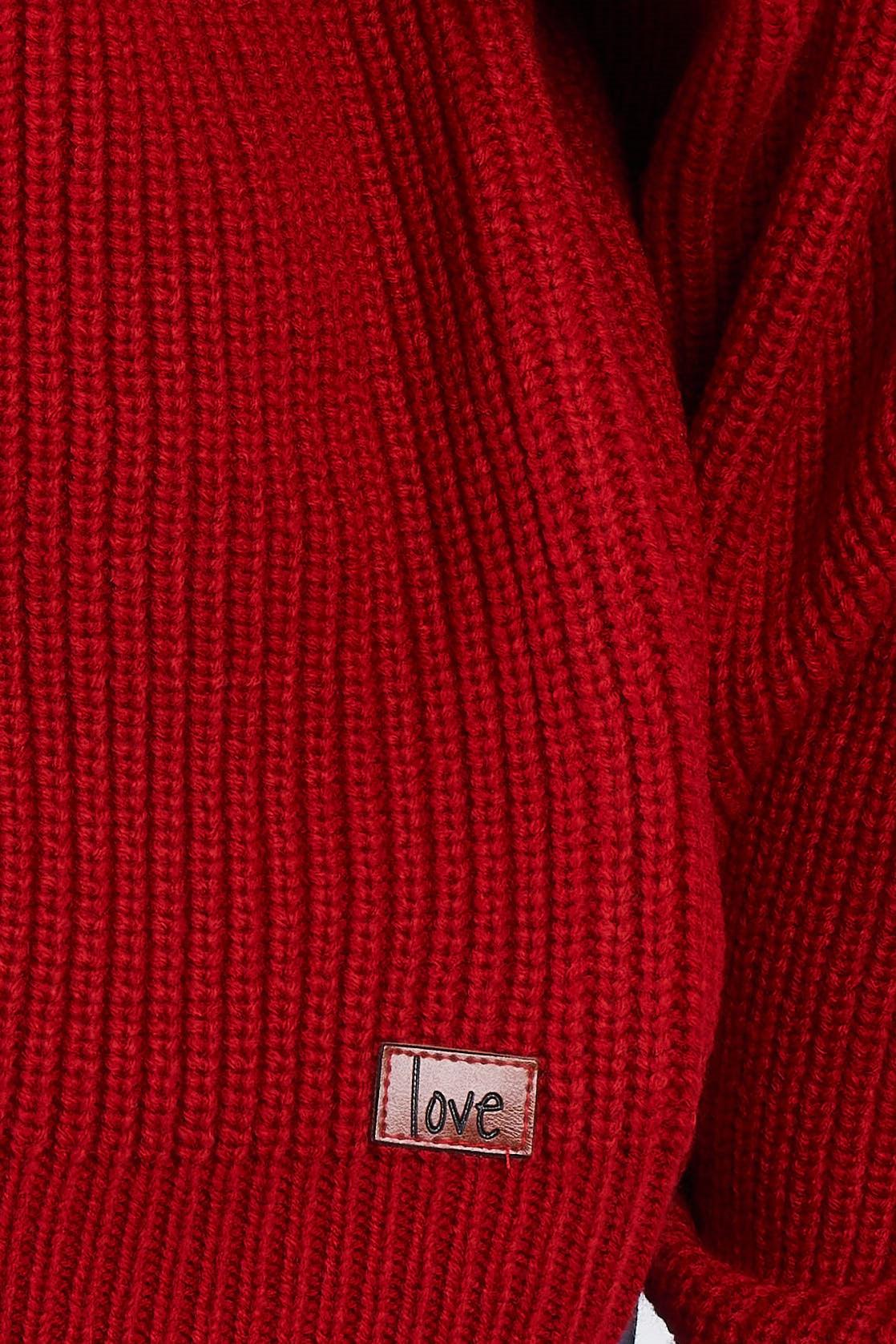 Fire Red "LOVE" Graphic Oversized Dolman Sleeve Shoulder Cutout Loose Fit Turtleneck Sweater /2-2-2-1 - Tasha Apparel Wholesale