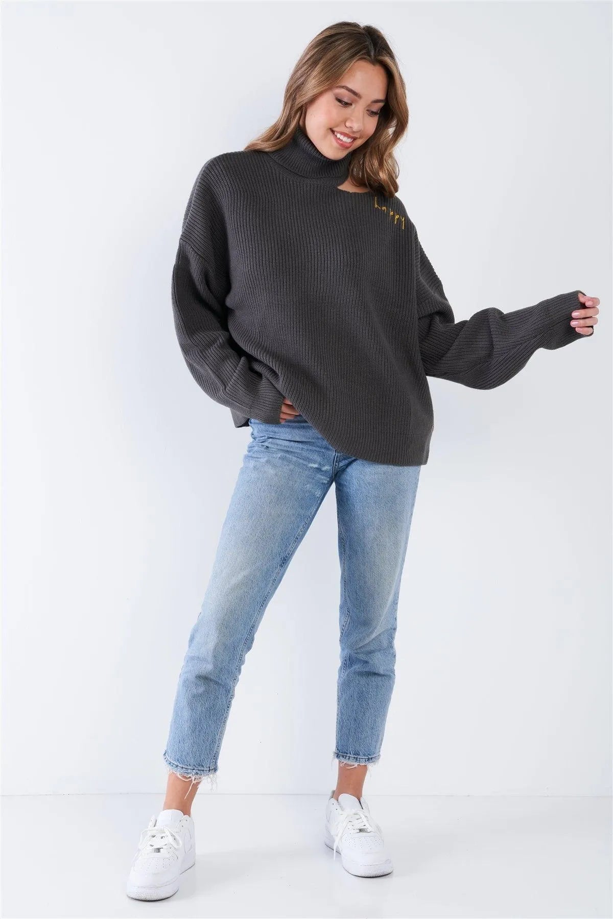 Turtleneck Oversized Dolman Sleeves Knit Sweater - Tasha Apparel Wholesale
