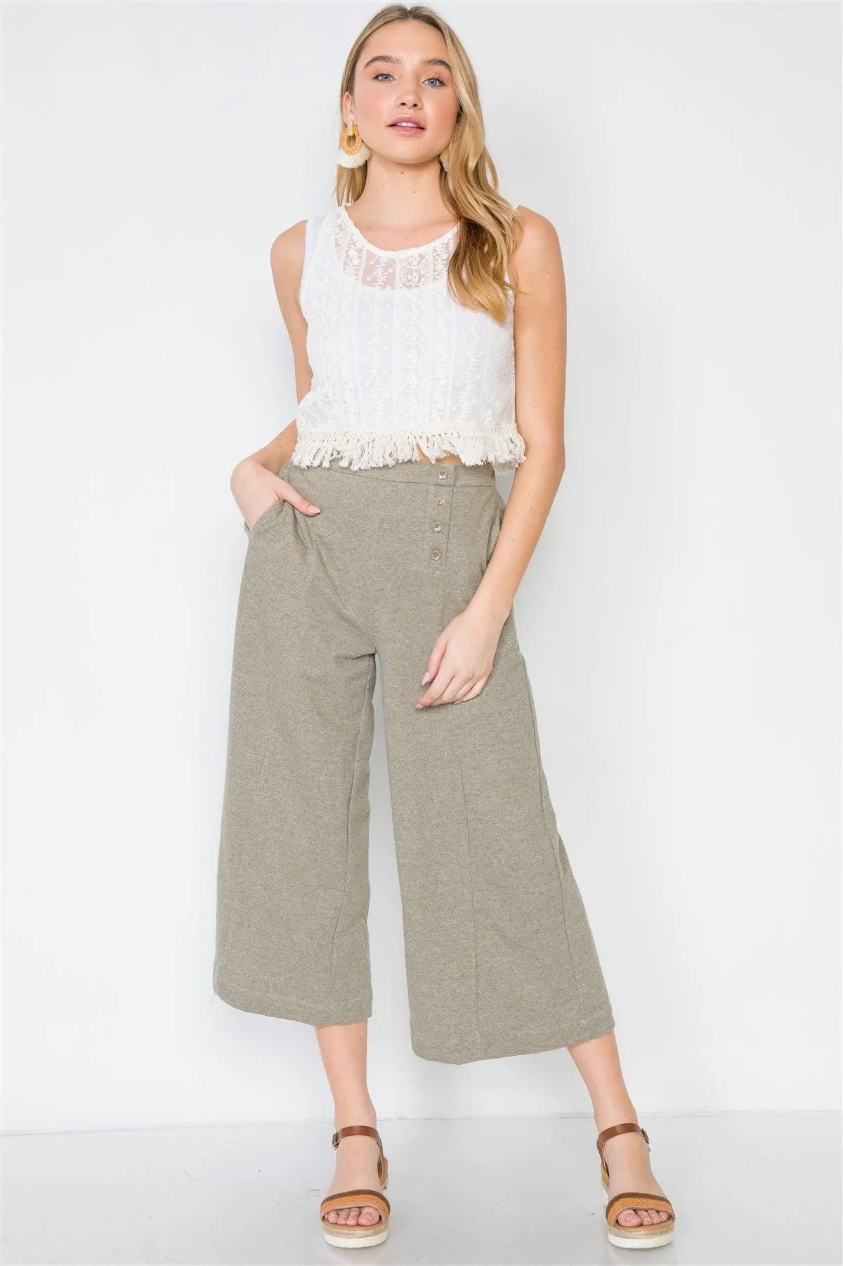 Ivory Bohemian Lace Crochet Sheer Fringe Crop Top /2-2-1 - Tasha Apparel Wholesale