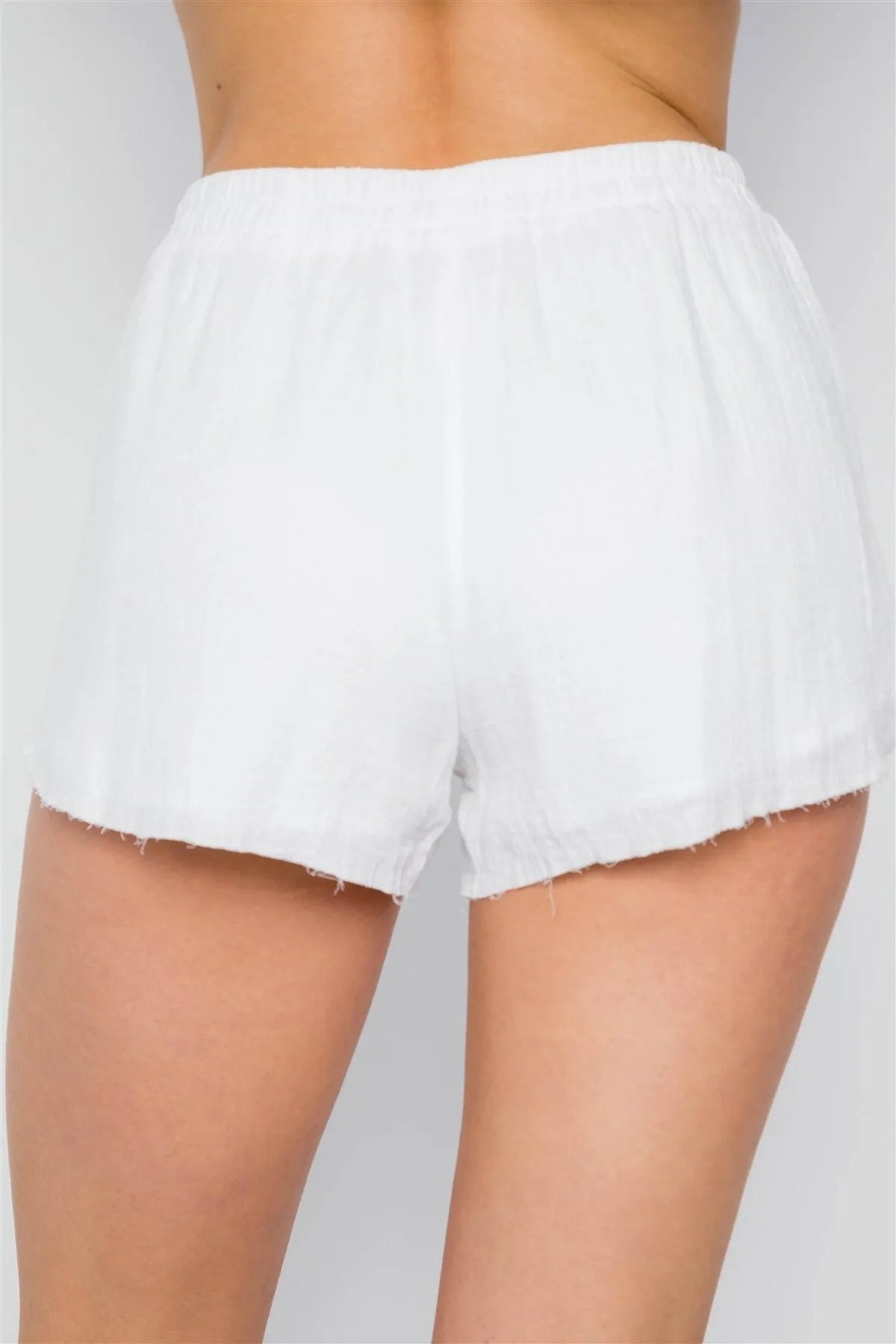 White Raw Edge Elasticized Waist High Waist Shorts / 2-2-2 - Tasha Apparel Wholesale