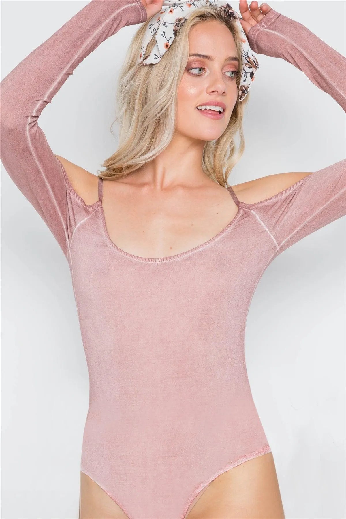 Pink Cami Cold Shoulder Bodycon Bodysuit /3-2-1 - Tasha Apparel Wholesale