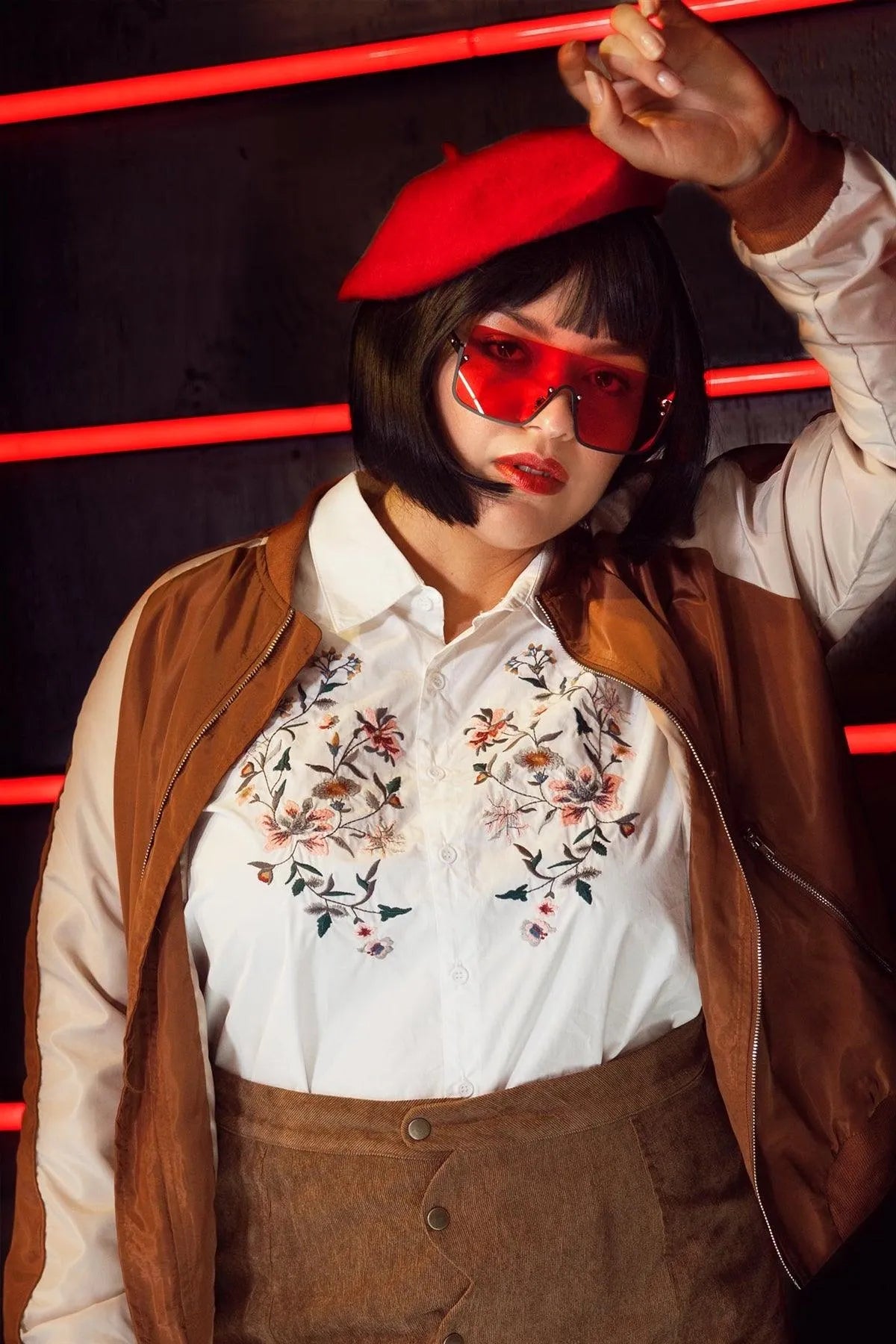 White Plus Size Floral Embroidered Button Down Shirt / 2-3 - Tasha Apparel Wholesale