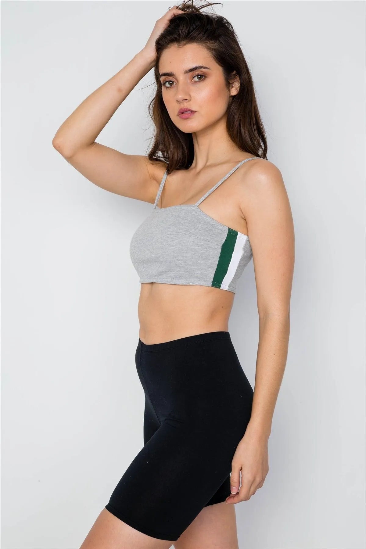 Heather Grey Cami Strap Contrast Crop Top / 1-2-2-1 - Tasha Apparel Wholesale