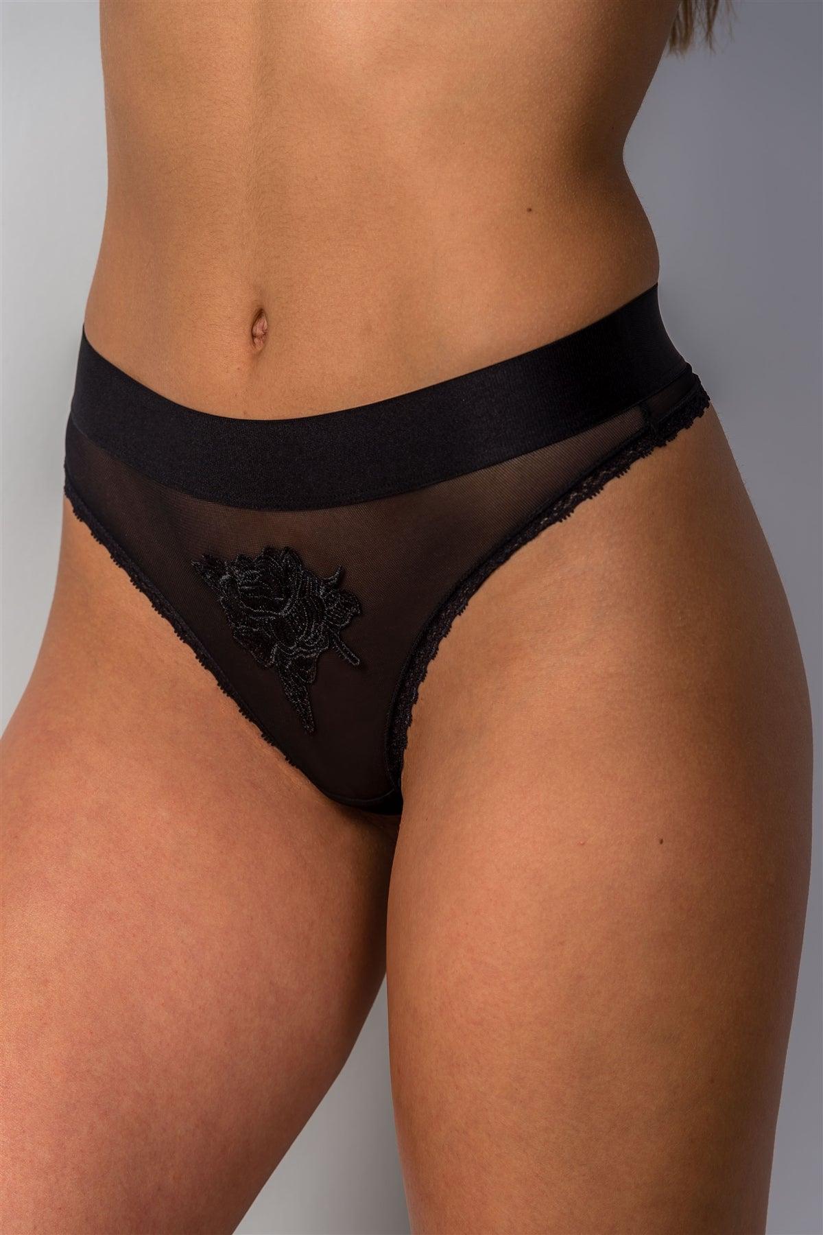 Black Underwear With Floral Embroidered /2-2-4