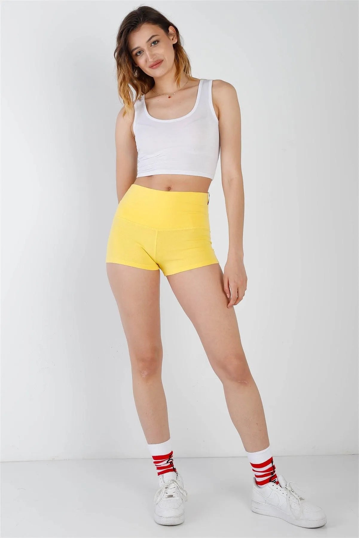 Yellow Cotton High Waist Biker Shorts /2-2-2 - Tasha Apparel Wholesale
