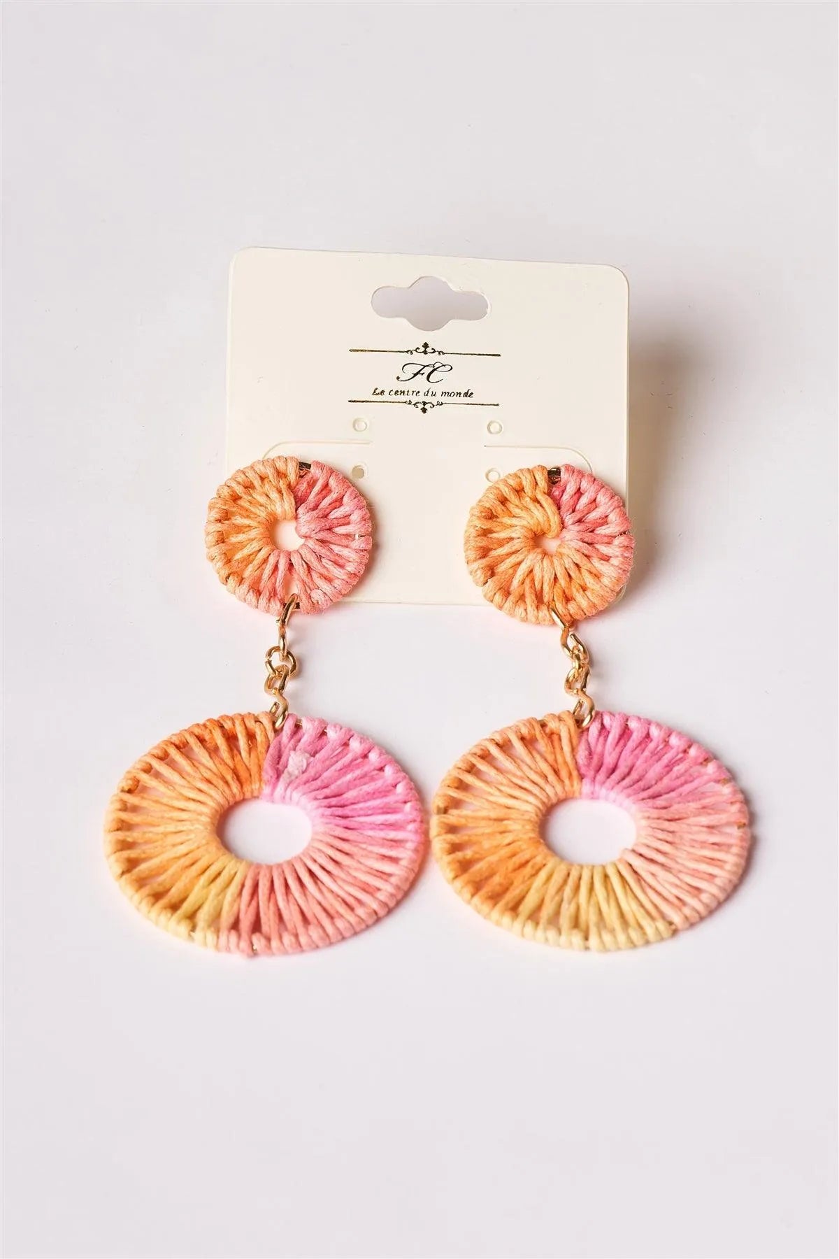 Pink & Orange Ombre Thread Weave Earrings /1 Pair - Tasha Apparel Wholesale