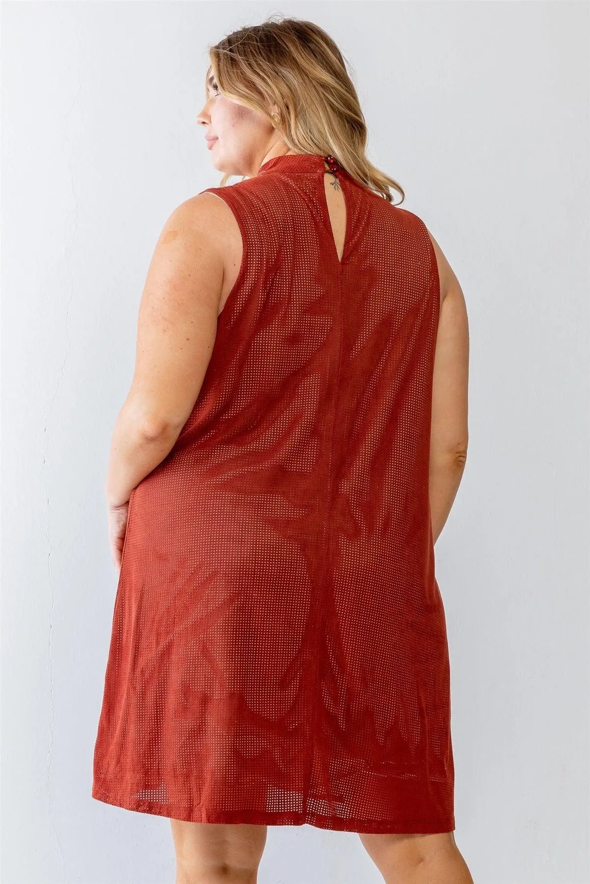 Junior Plus Rust And Nude Illusion High Neck Swing Dress /2-3-1 - Tasha Apparel Wholesale