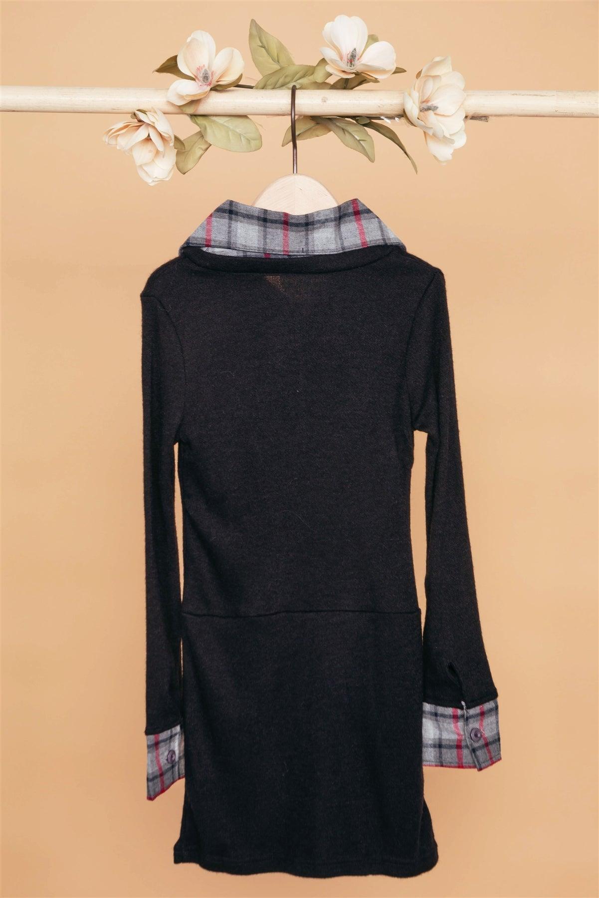 Toddler Girls Black Charcoal Combo Plaid Sweater Dress