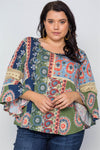 Multi color boho contemporary bell sleeve plus size Top