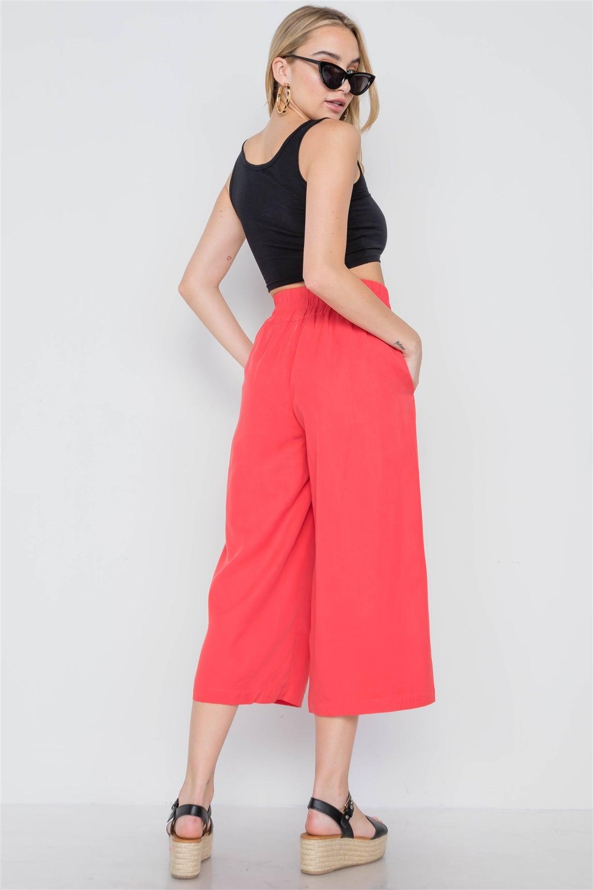 Coral Wide Leg Cropped High-Waist Pants