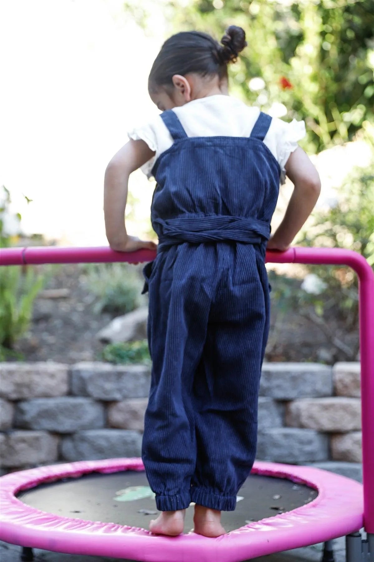 Toddler Girls Navy Corduroy Self-Tie Belt Contrast Button Details Overall /1-1-1 - Tasha Apparel Wholesale