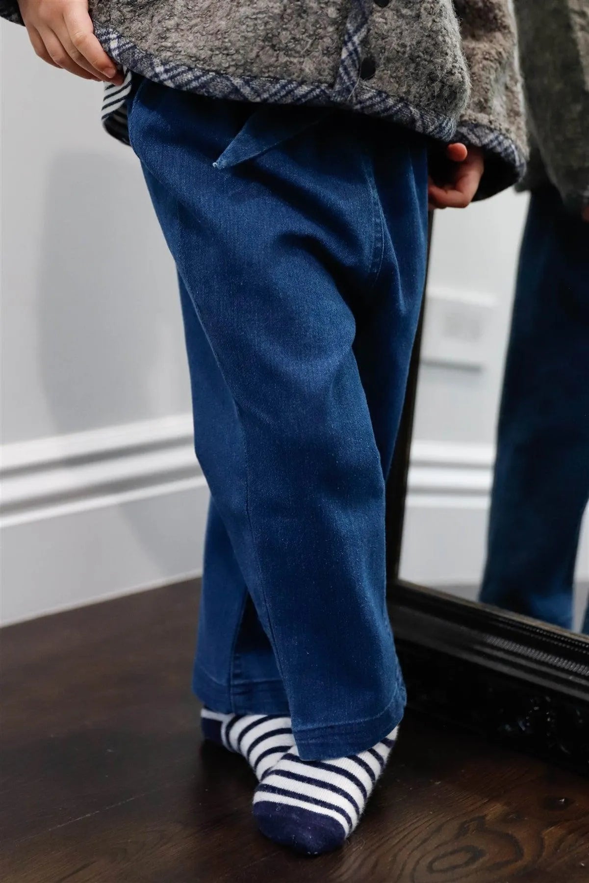 Toddler Girls Indigo Denim Front Tie Detail Pants /1-2-3 - Tasha Apparel Wholesale