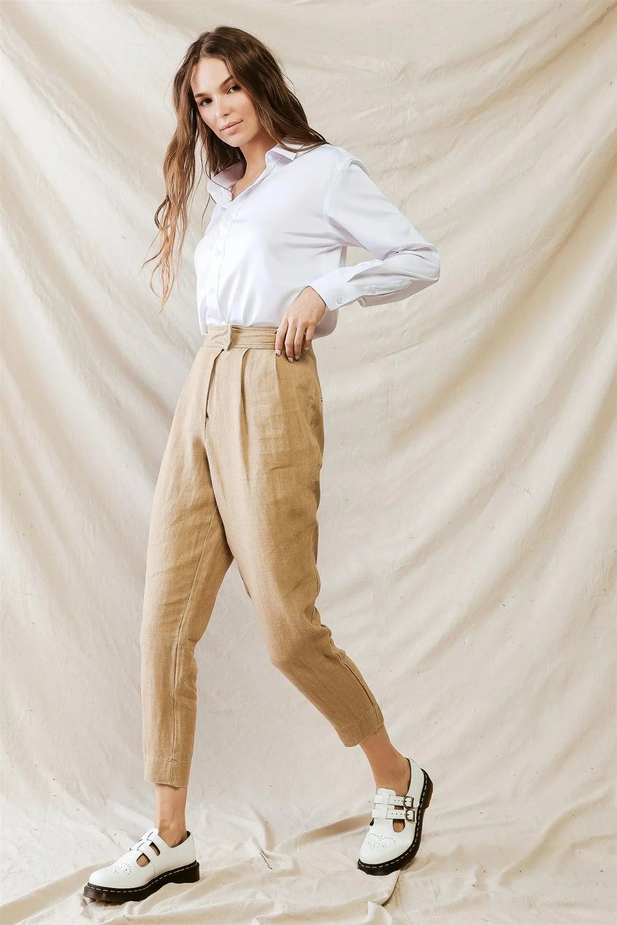 Brown Pleated Wrap High Waist Pants /1-2-2-1 - Tasha Apparel Wholesale