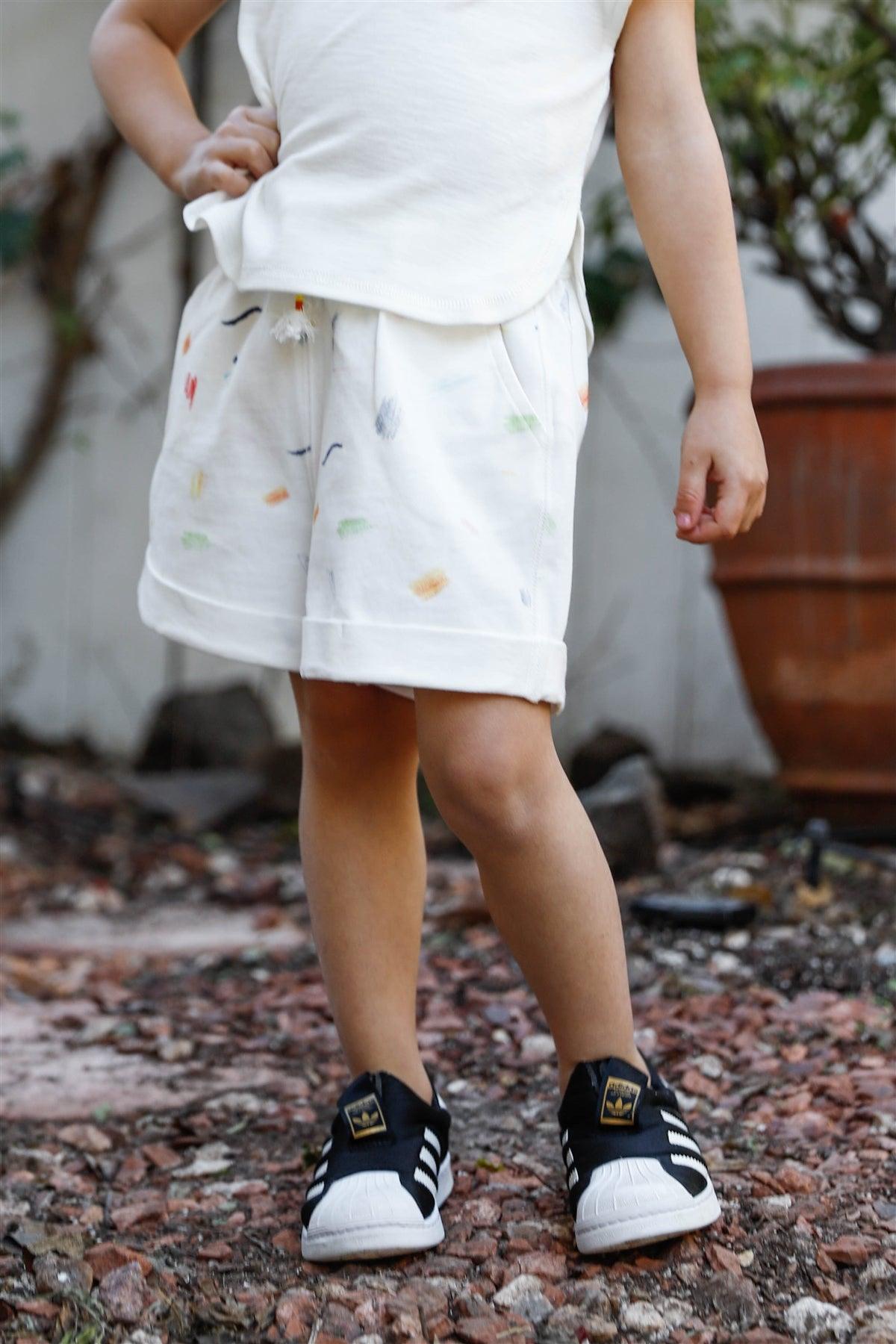 Toddler Girls Off-White "Pencil" Print Detail Cotton Shorts /1-2-2-1 - Tasha Apparel Wholesale