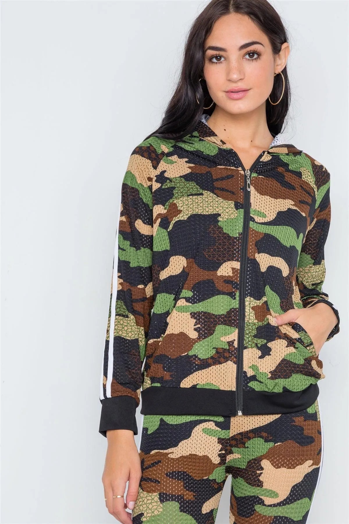 Camel Camouflage Sporty Two Piece Pants Jacket Set /6 - Tasha Apparel Wholesale