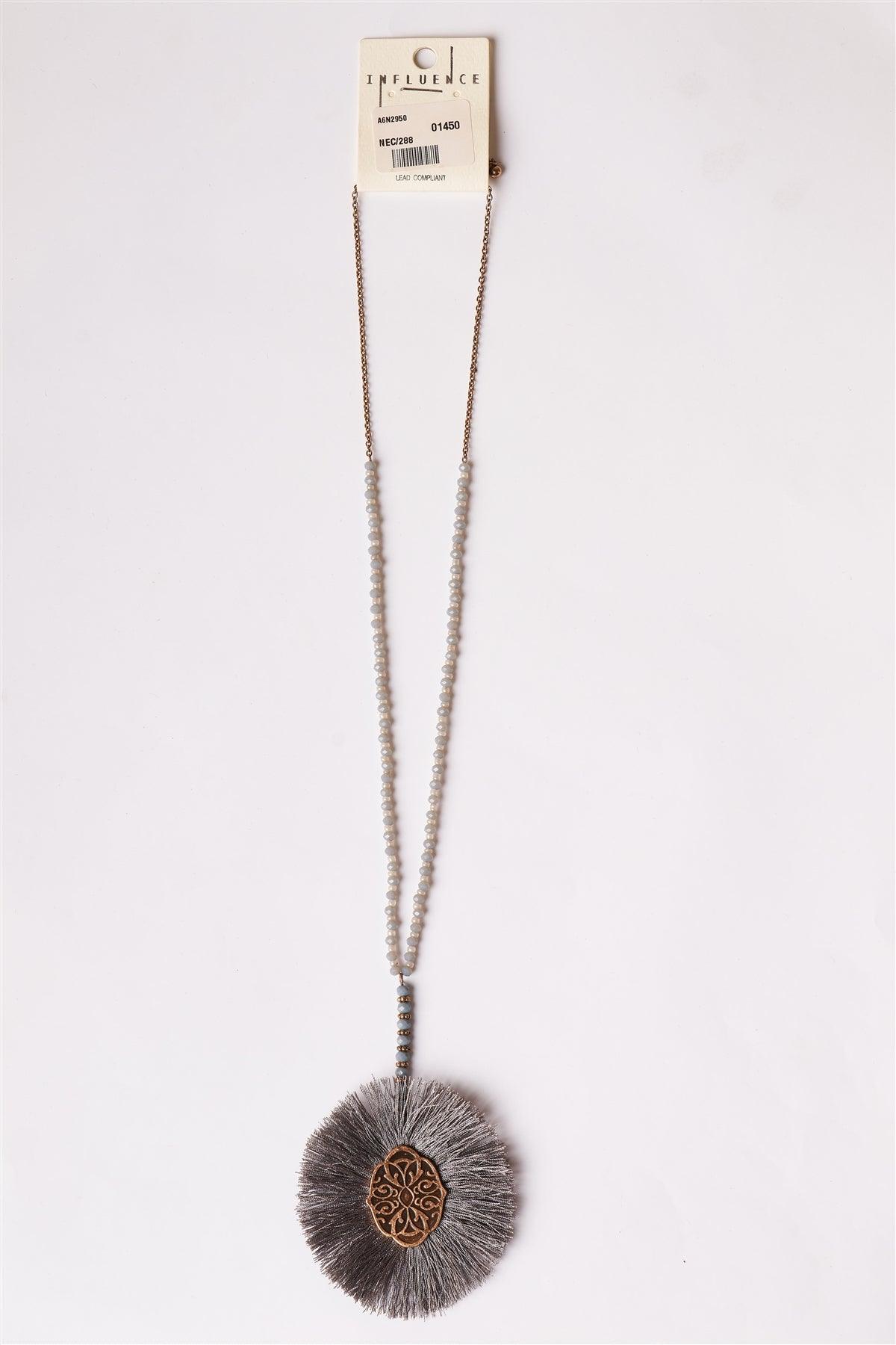 Grey Etched Tassel Pendant Necklace /1 Piece