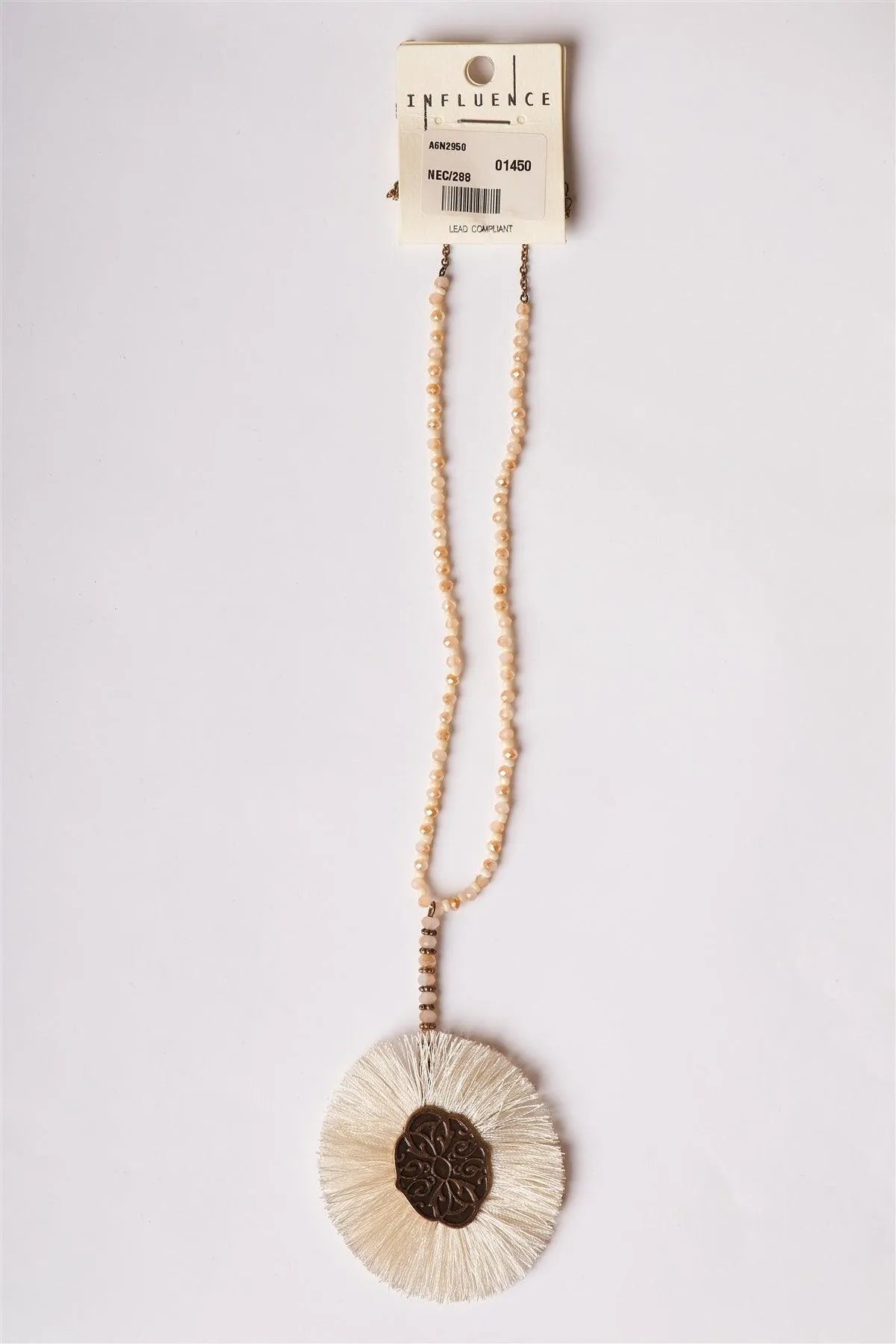 Ivory Etched Tassel Pendant Necklace /6 pieces - Tasha Apparel Wholesale