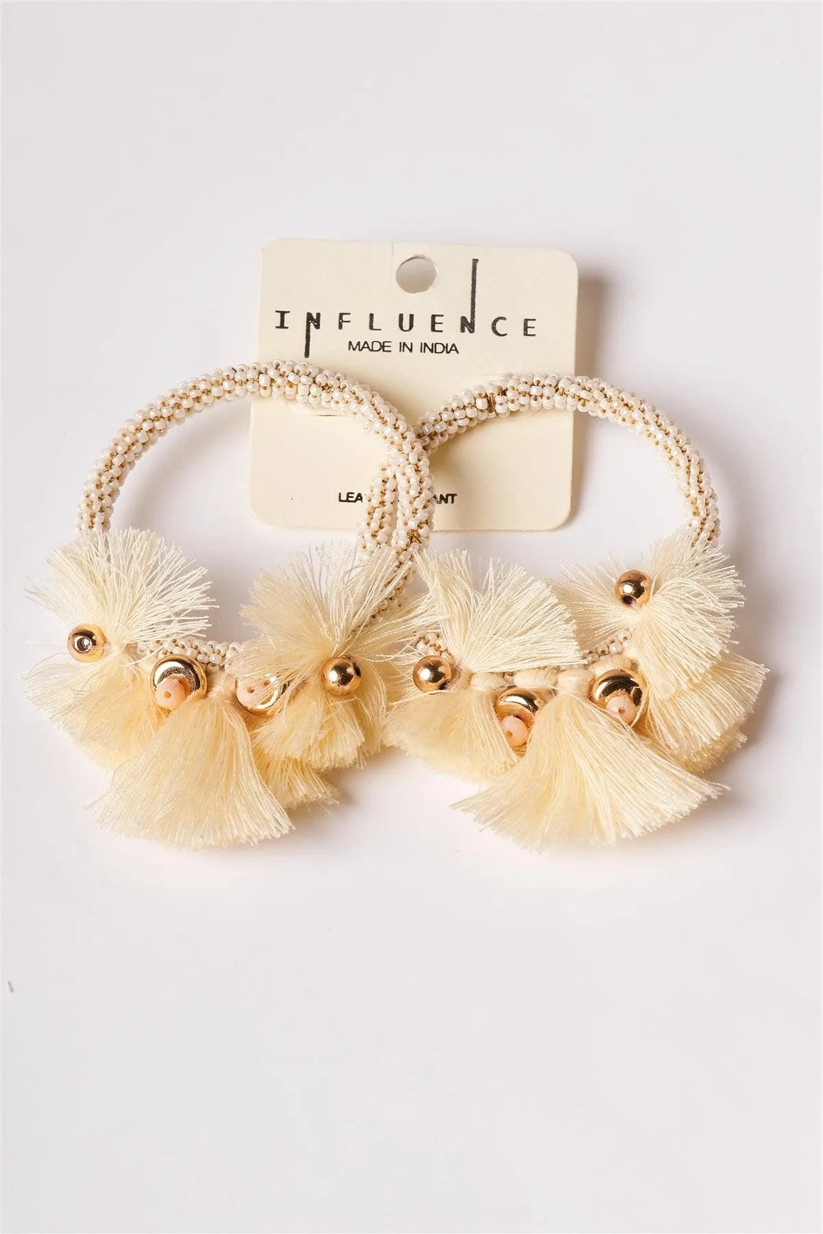 Ivory Beaded Hoop Tassel Earrings /1 Pair - Tasha Apparel Wholesale