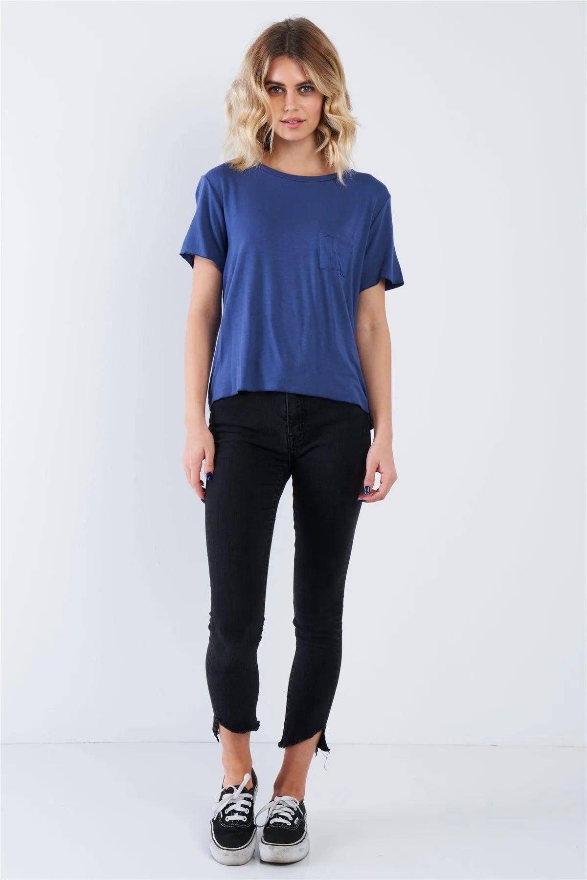 Blue Round Neck Short Sleeve Basic Tee /3-2-1 - Tasha Apparel Wholesale