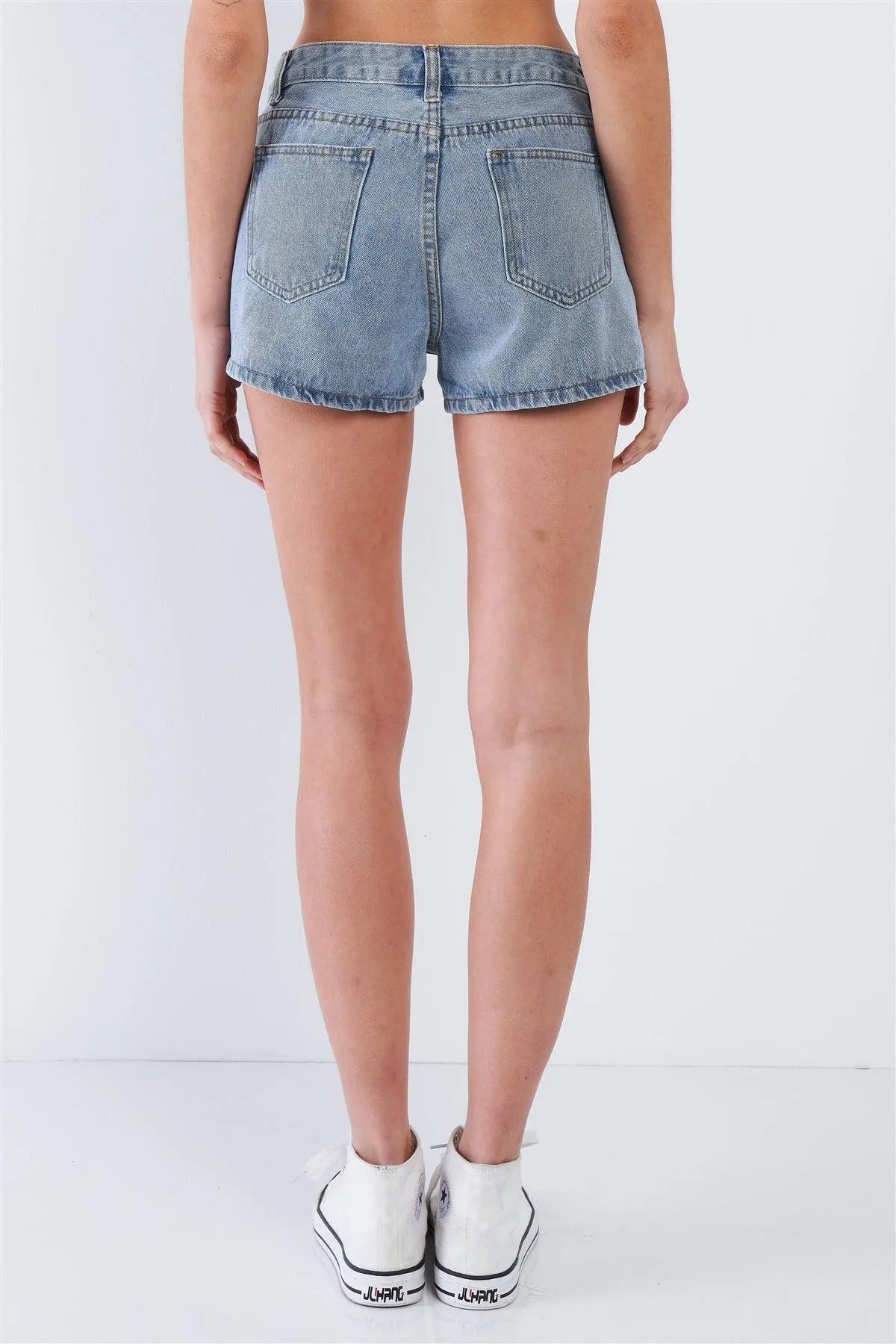 Light Blue Washed Denim Mini Casual Jean Shorts /3-2-1 - Tasha Apparel Wholesale
