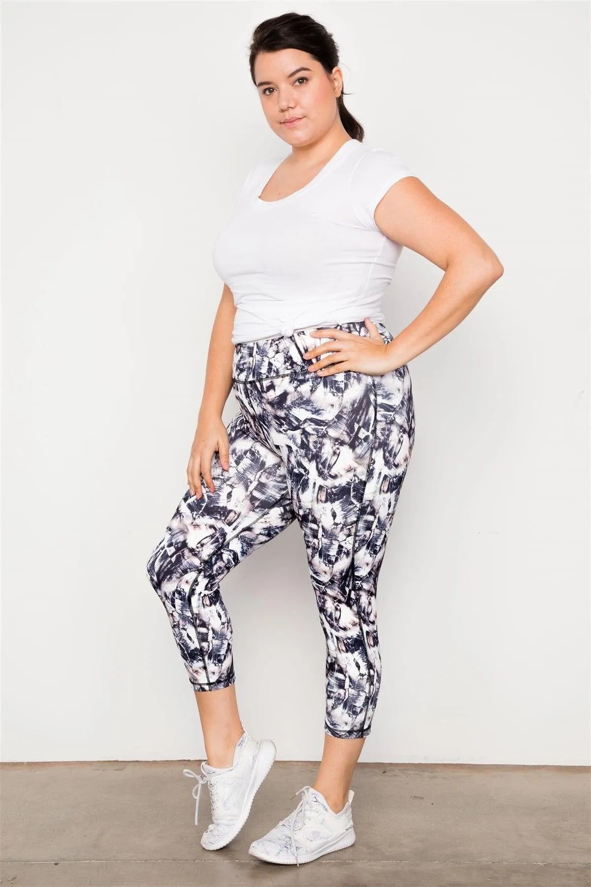 Plus Size Athletic Mid Rise Abstract Print Leggings - Tasha Apparel Wholesale