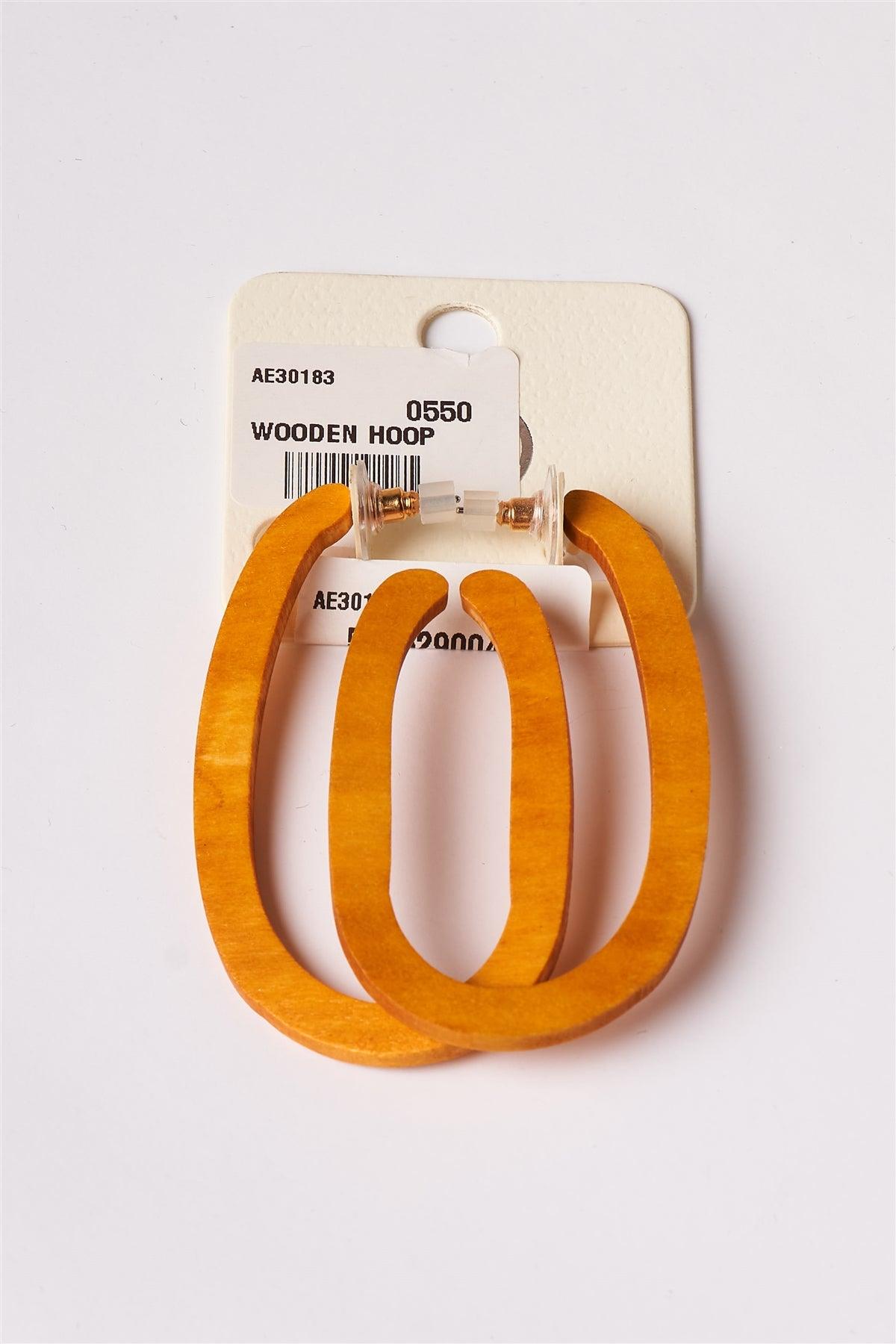 Natural Wood Oval Hoop Earrings /1 Pair
