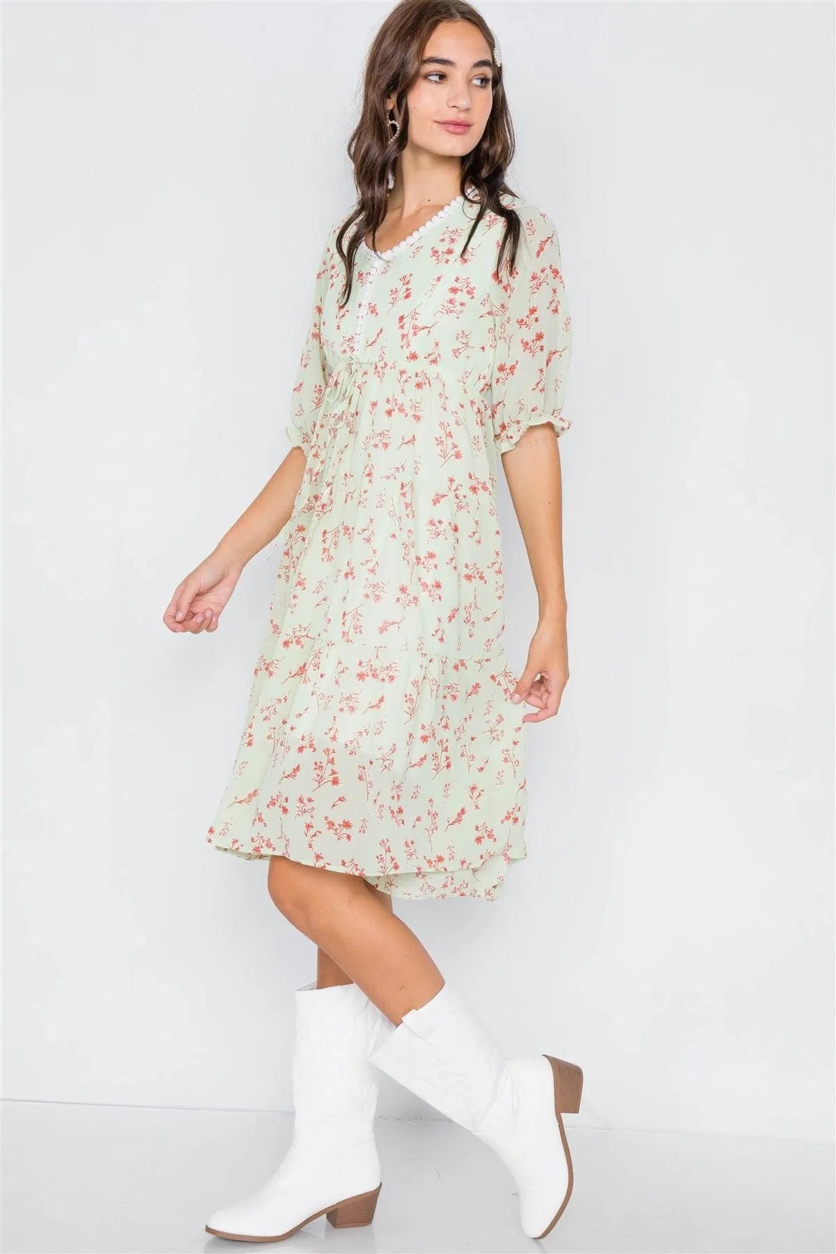 Mint Floral Sheer Midi Dress /2-2-2 - Tasha Apparel Wholesale